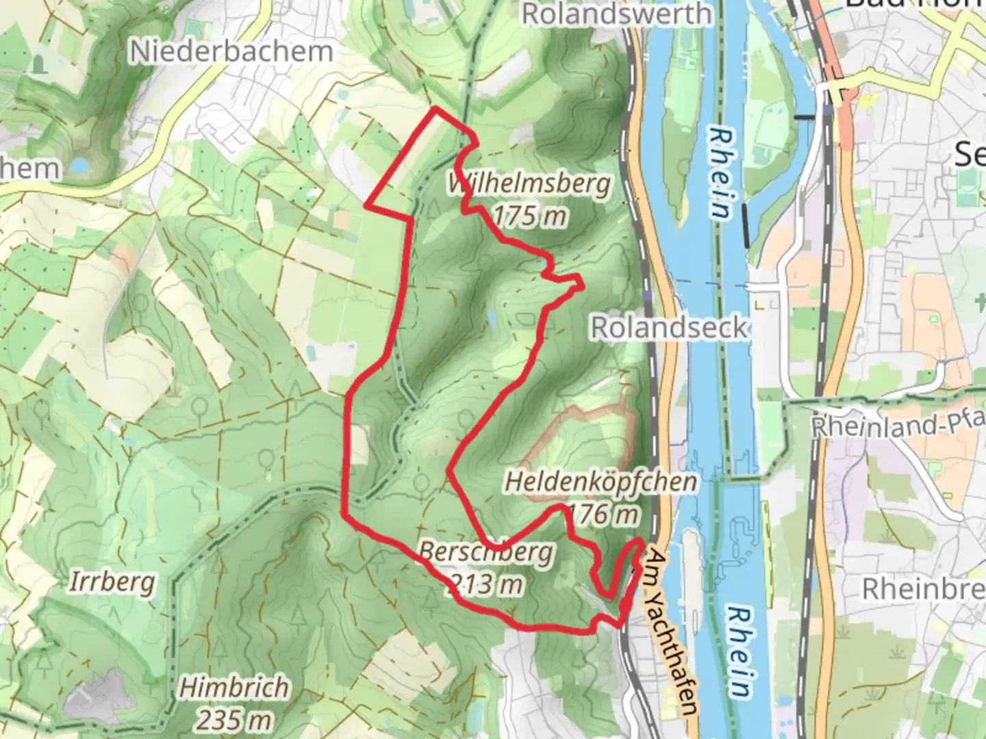 An image depicting the trail Humboldweg and Oberwinterer Rundwanderweg and its surrounding area.