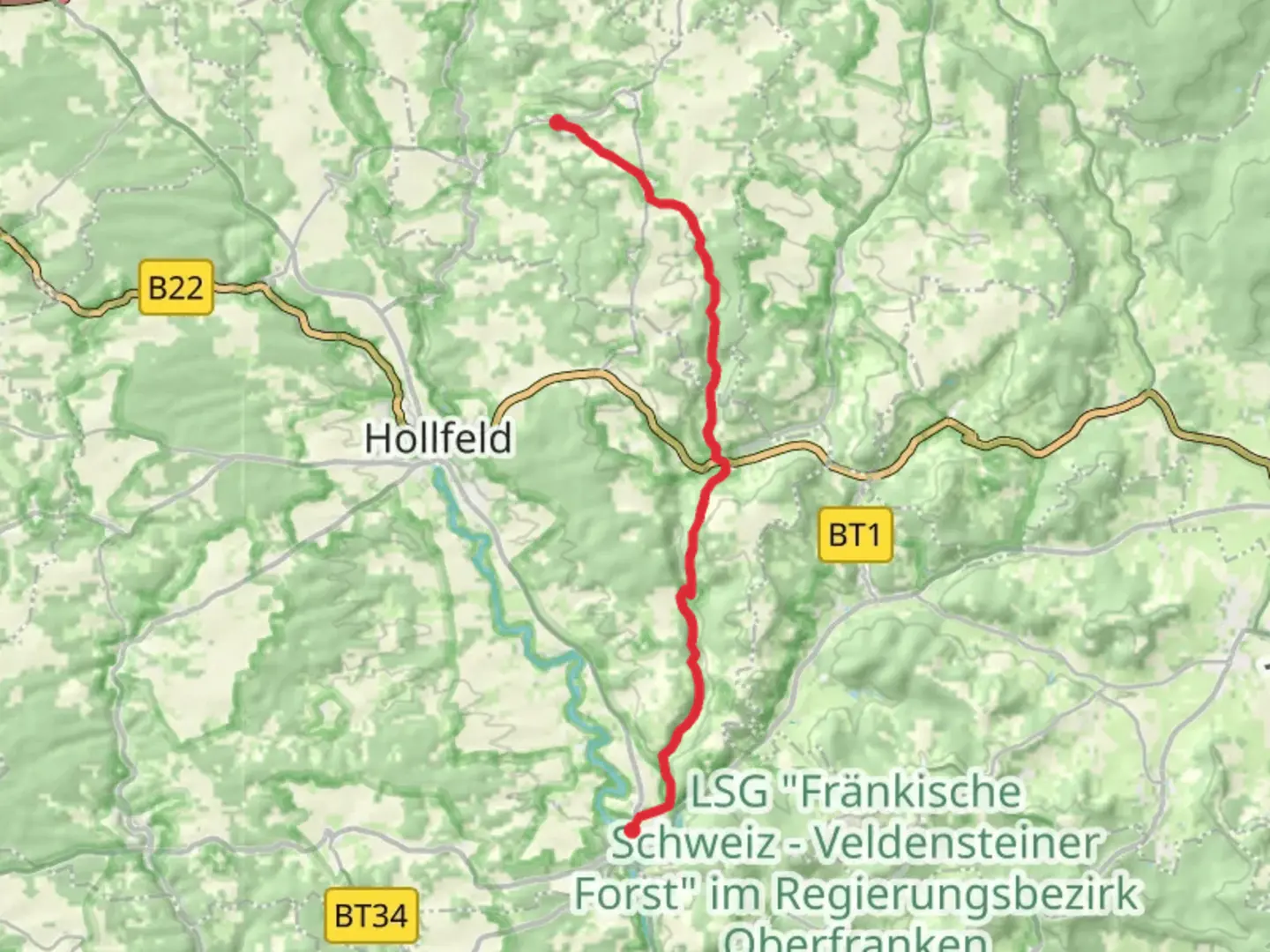An image depicting the trail Plankenfels-Sanspareil and its surrounding area.
