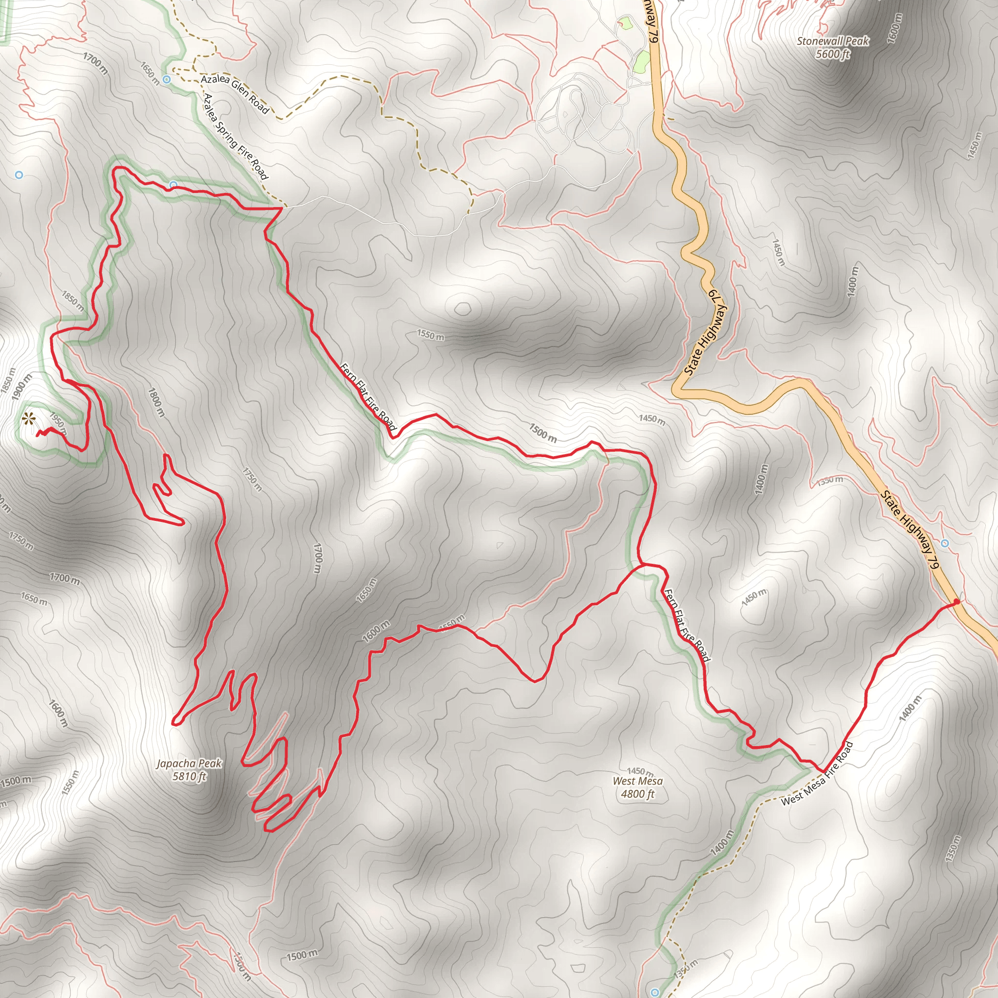 Japacha Peak and Cuyamaca Peak via Lookout Road and Fern Flat Fire Road mobile static map