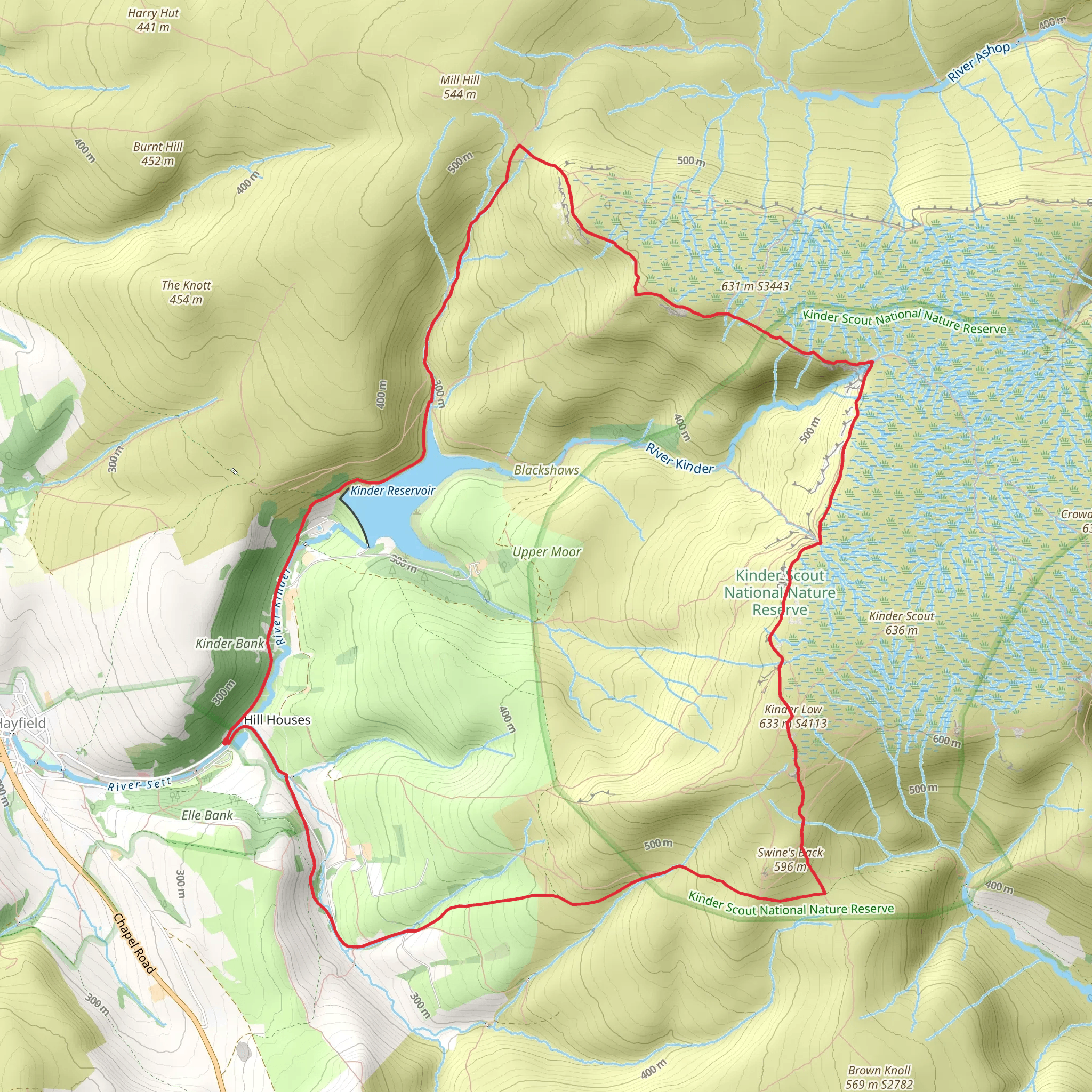 Kinder Downfall from Hayfield mobile static map
