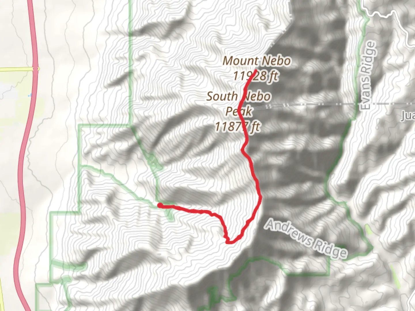 An image depicting the trail Mount Nebo via Willow Creek Trail and its surrounding area.