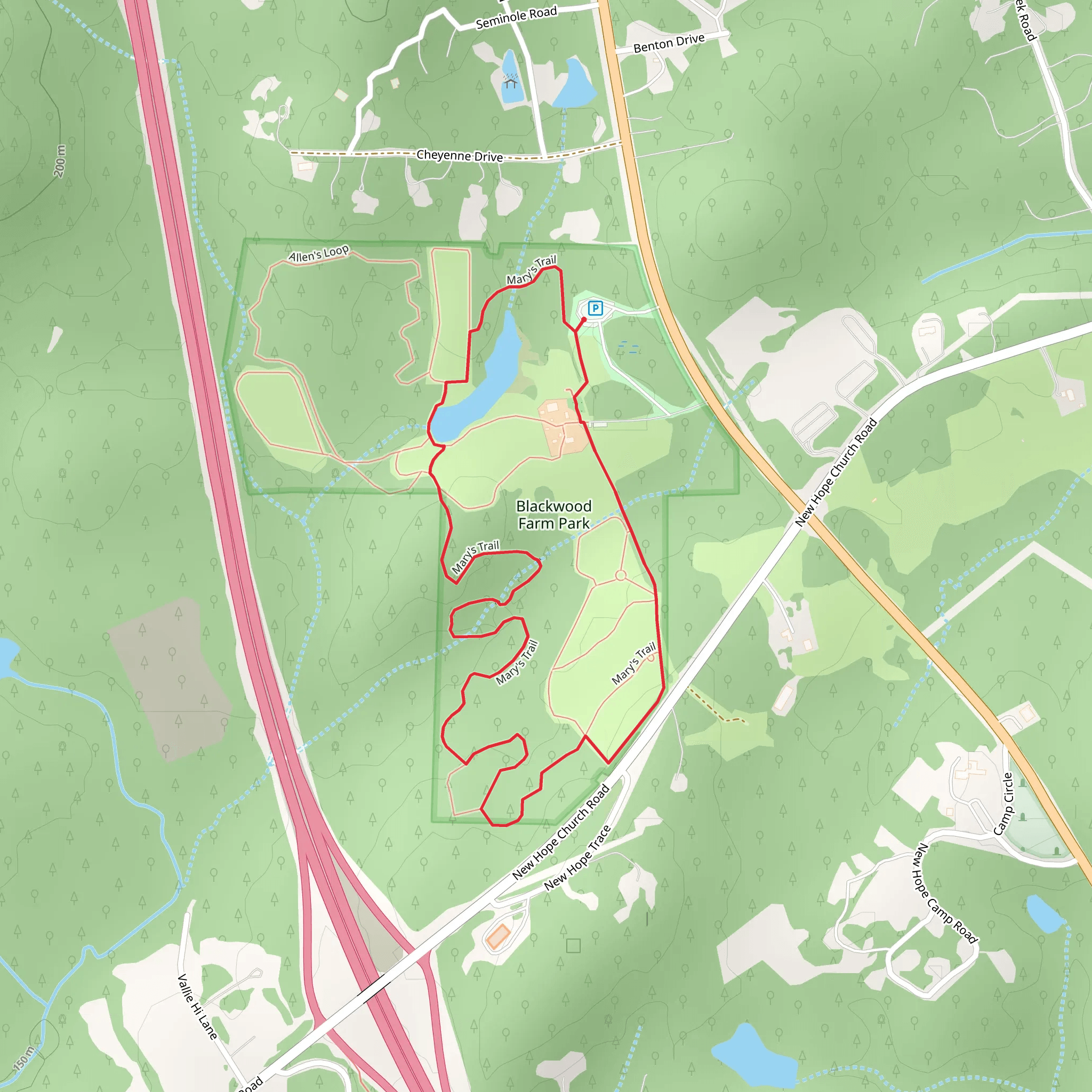 Blackwood Farm Park Loop via Mary's Trail mobile static map