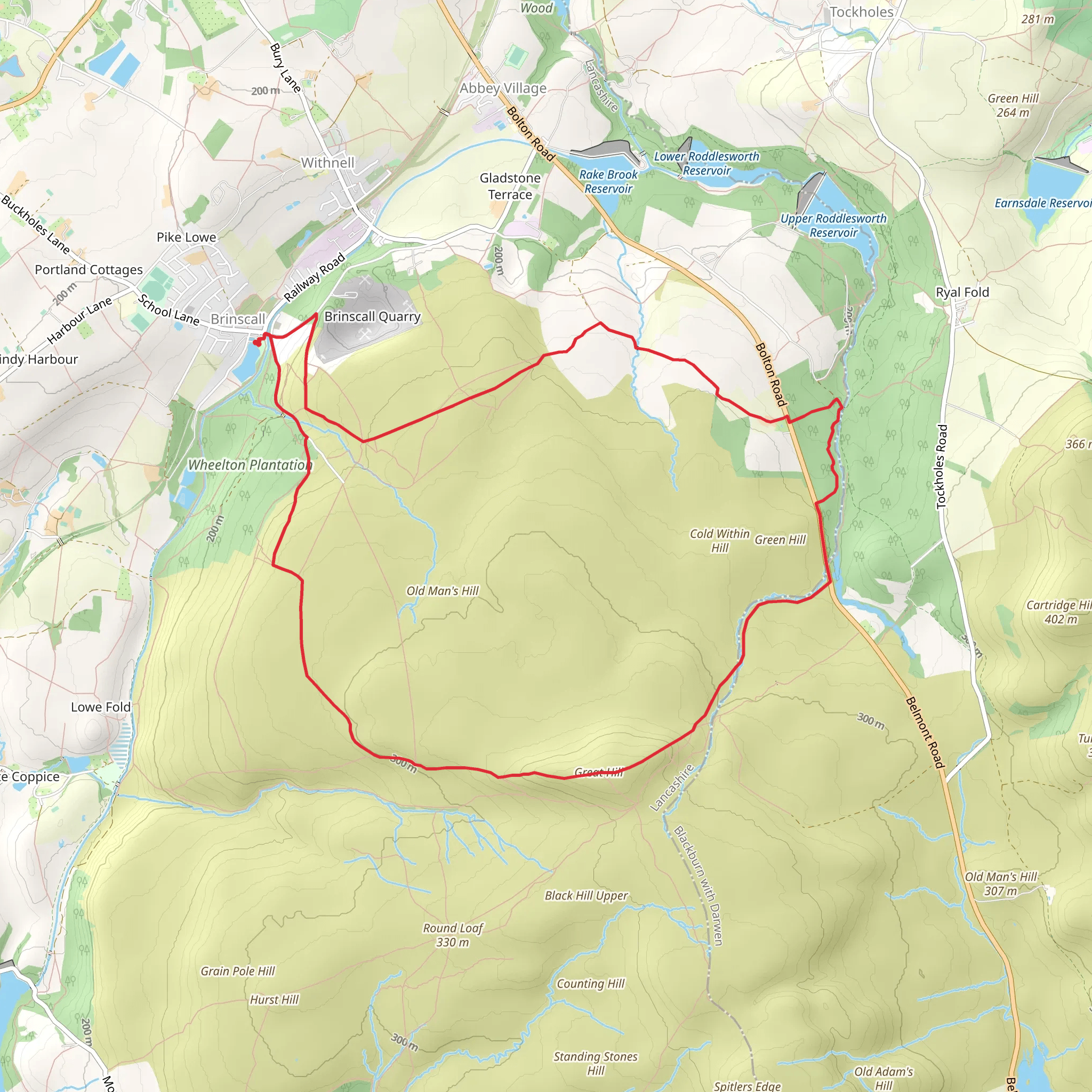 Whithnell Moor and Great Hill from Brinscall mobile static map