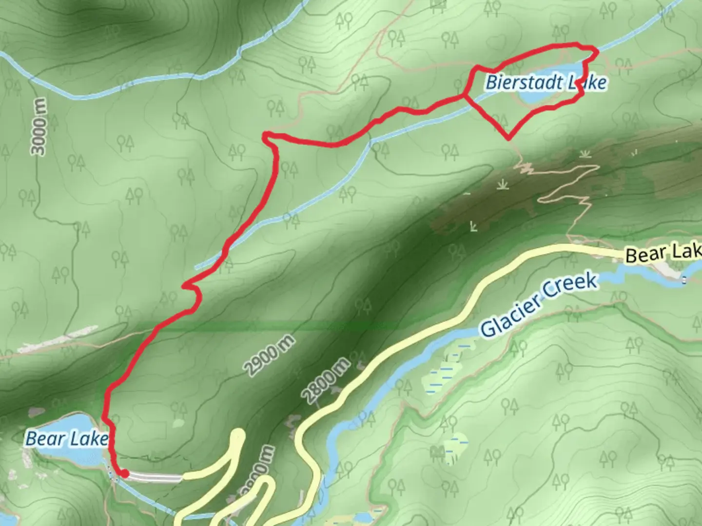 An image depicting the trail Bierstadt Lake and its surrounding area.