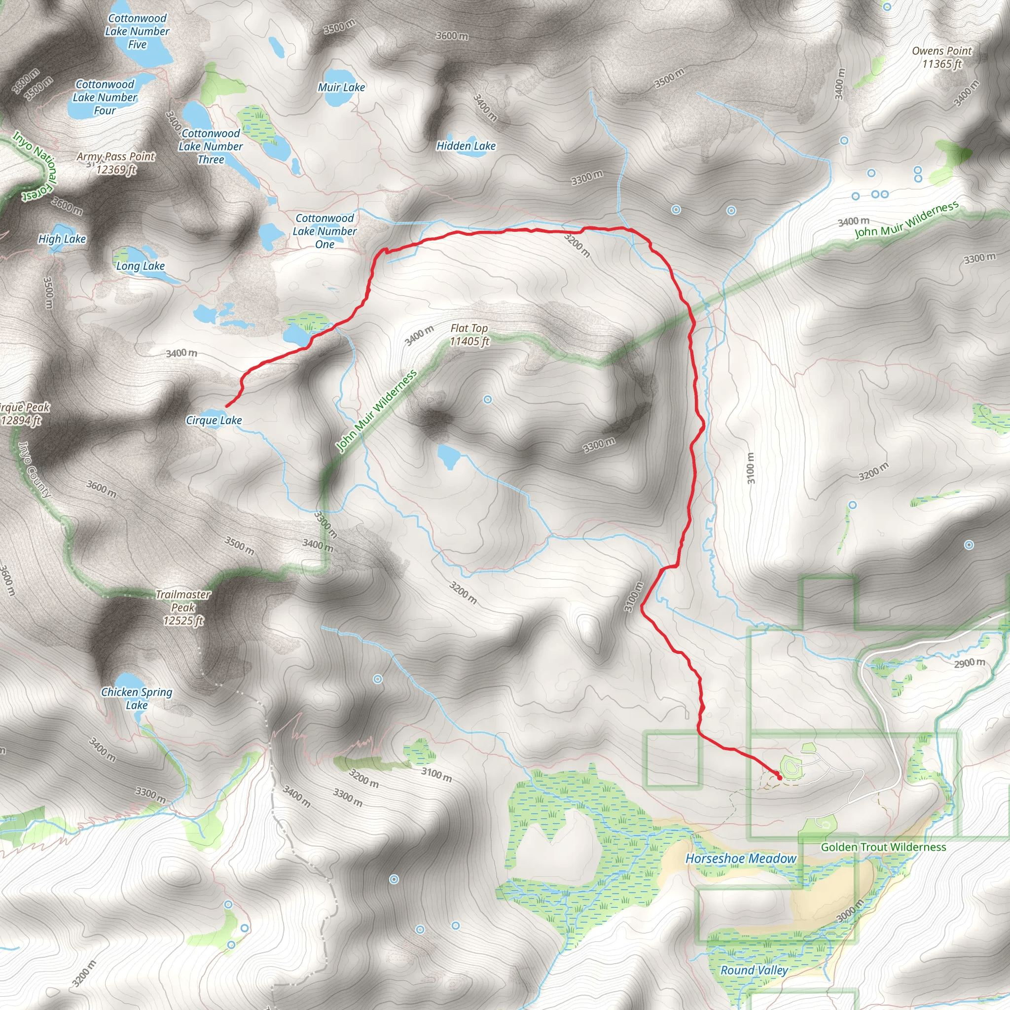 Cirque Lake via Cottonwood Lakes Trail mobile static map