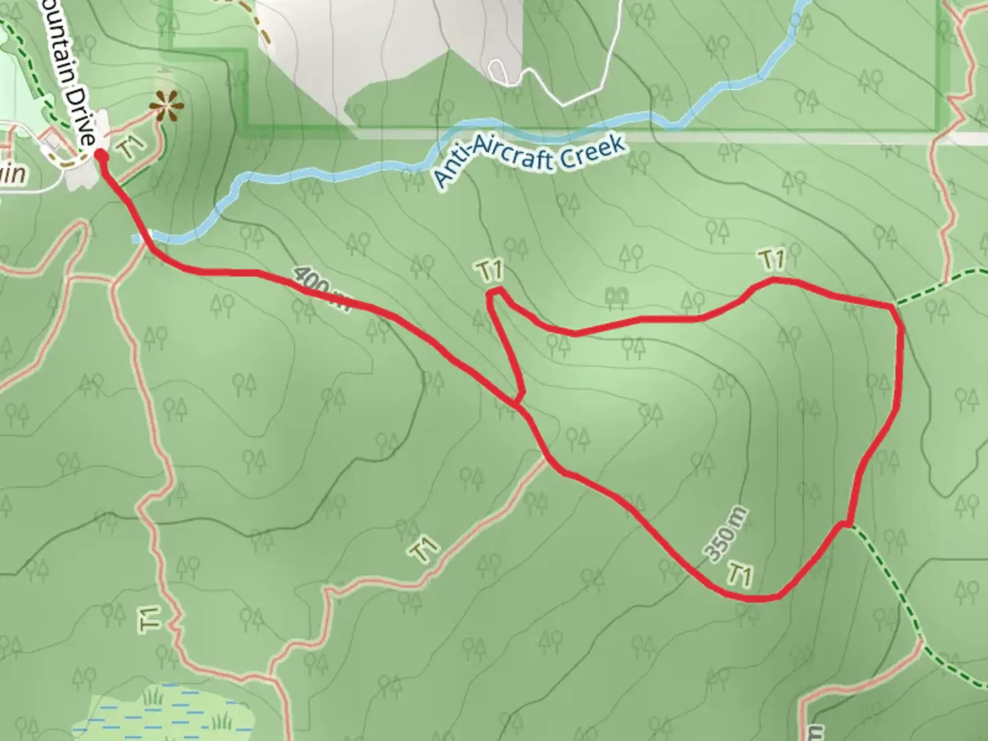 An image depicting the trail Shangri La Trail and Surprise Creek Trail and its surrounding area.
