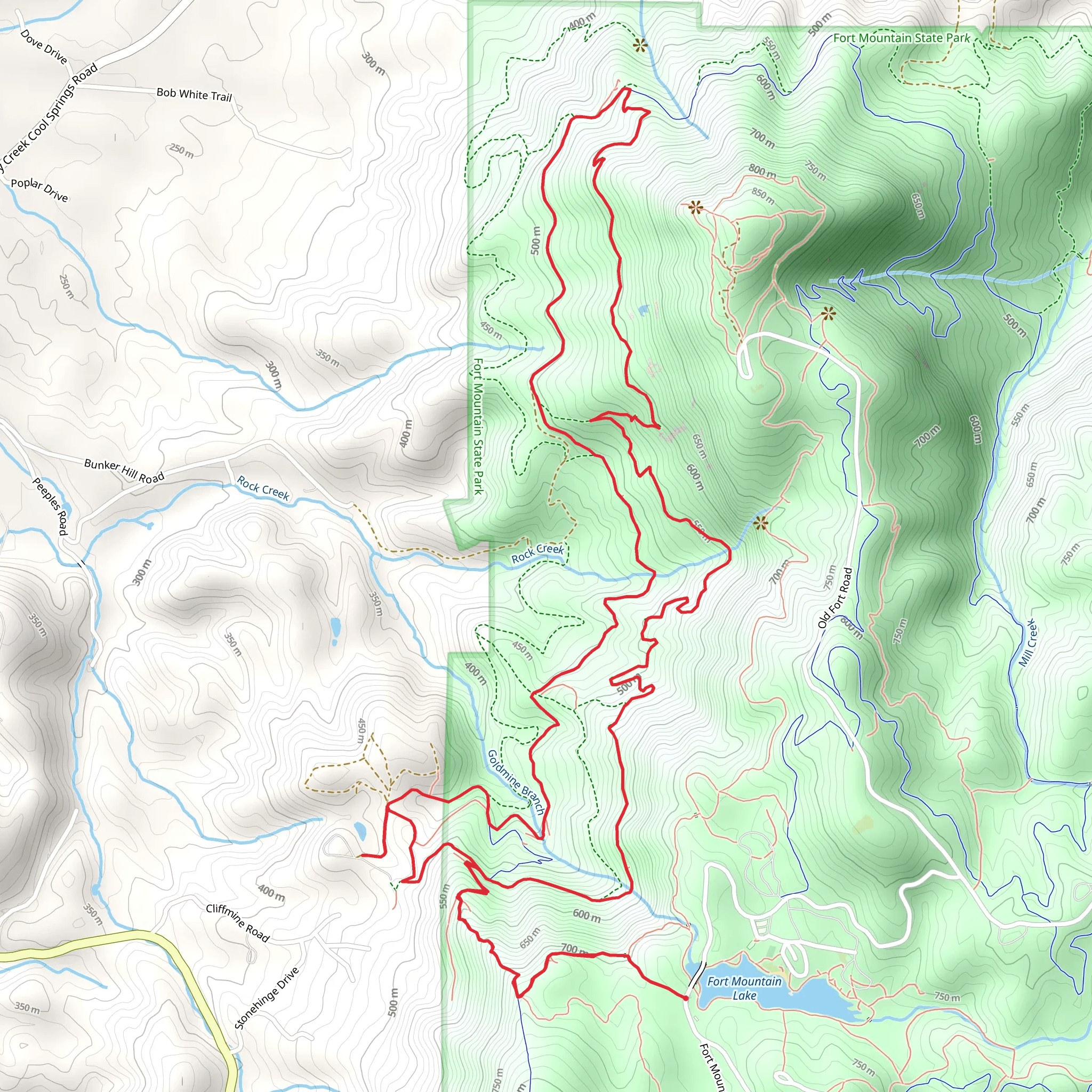Big Rock and Gahuti Loop West Trail - Fort Mountain State Park mobile static map