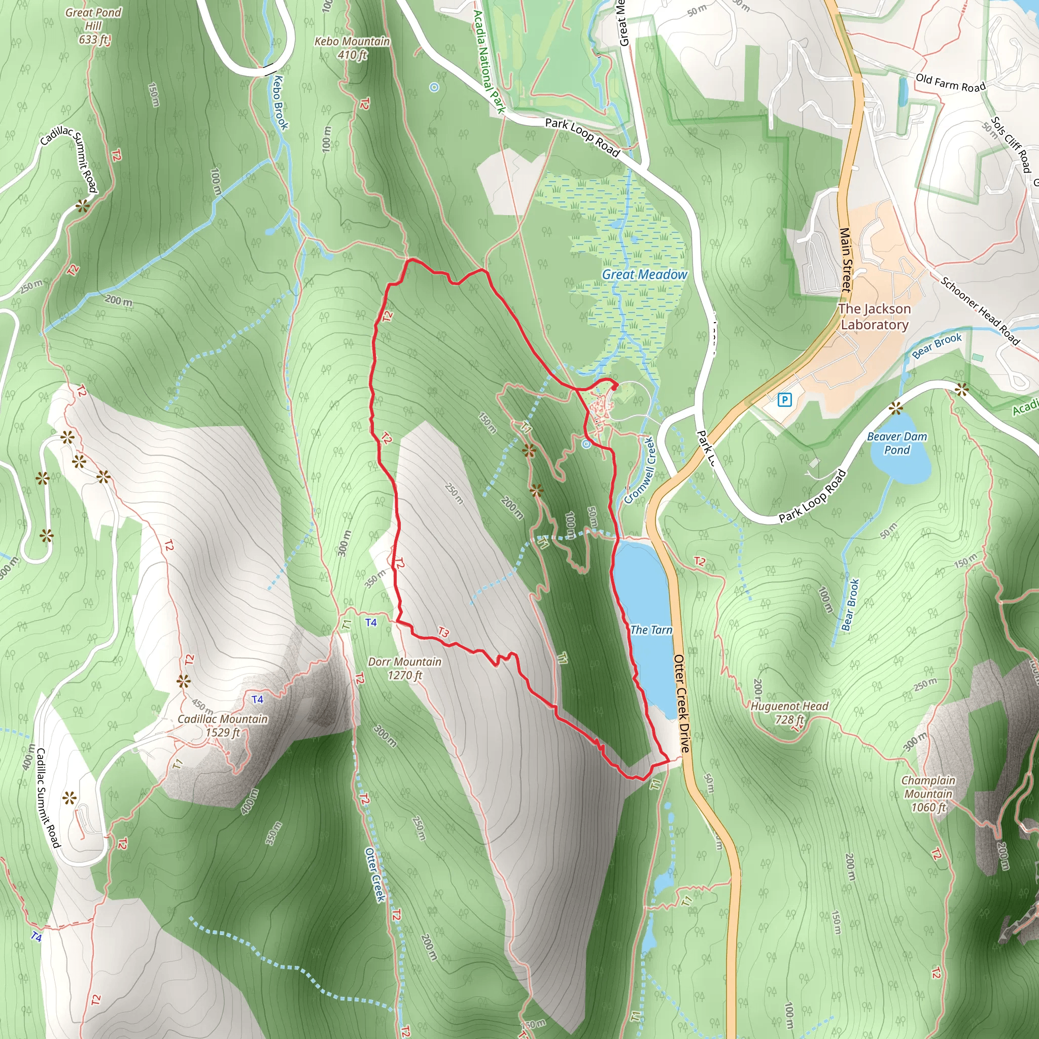 Dorr Mountain North Ridge and Kebo Mountain Trail Loop mobile static map