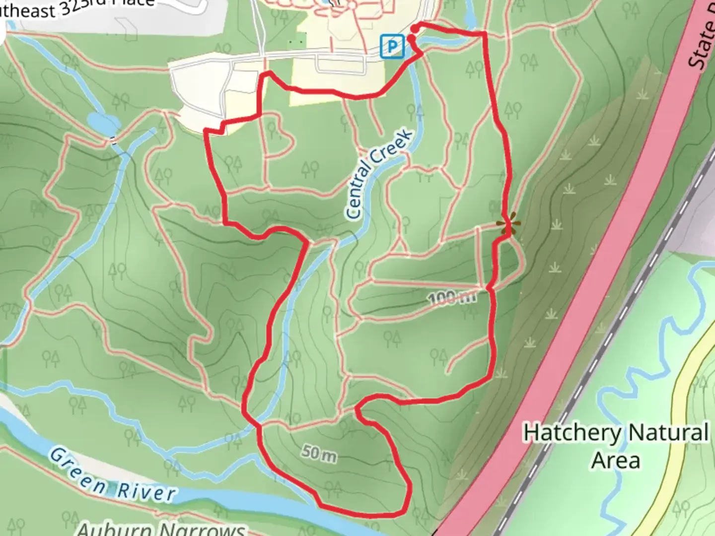 An image depicting the trail Foundation, River and Katie's Loop Trail and its surrounding area.