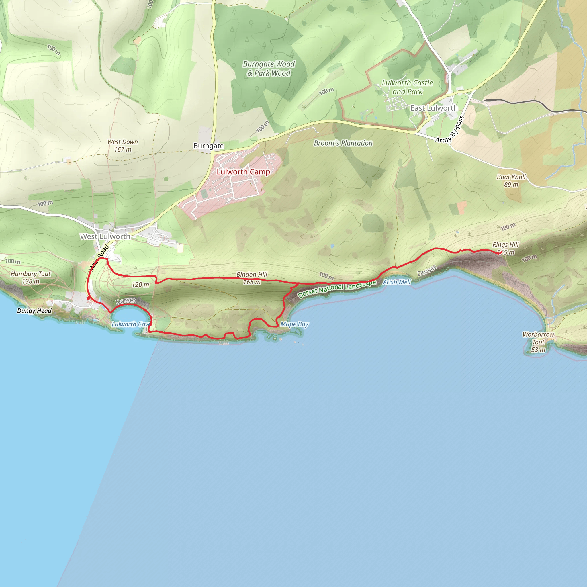 Bindon Hill, Rings Hill and Lulworth Cove Loop mobile static map