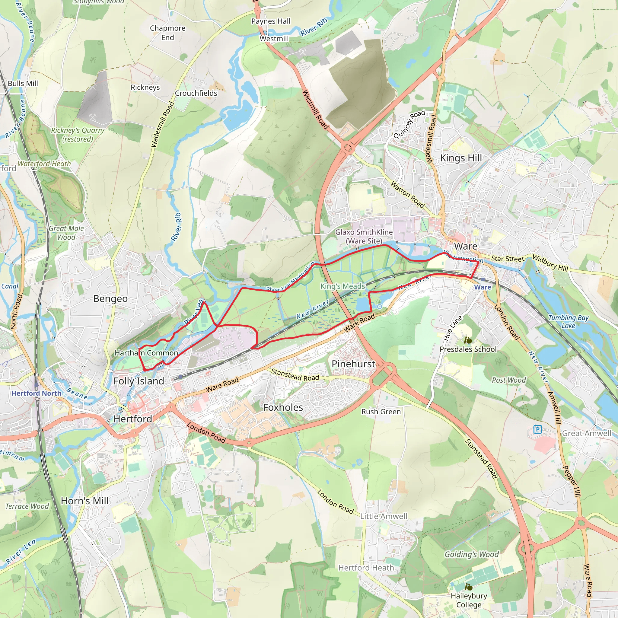 Hertford and Ware Circular mobile static map