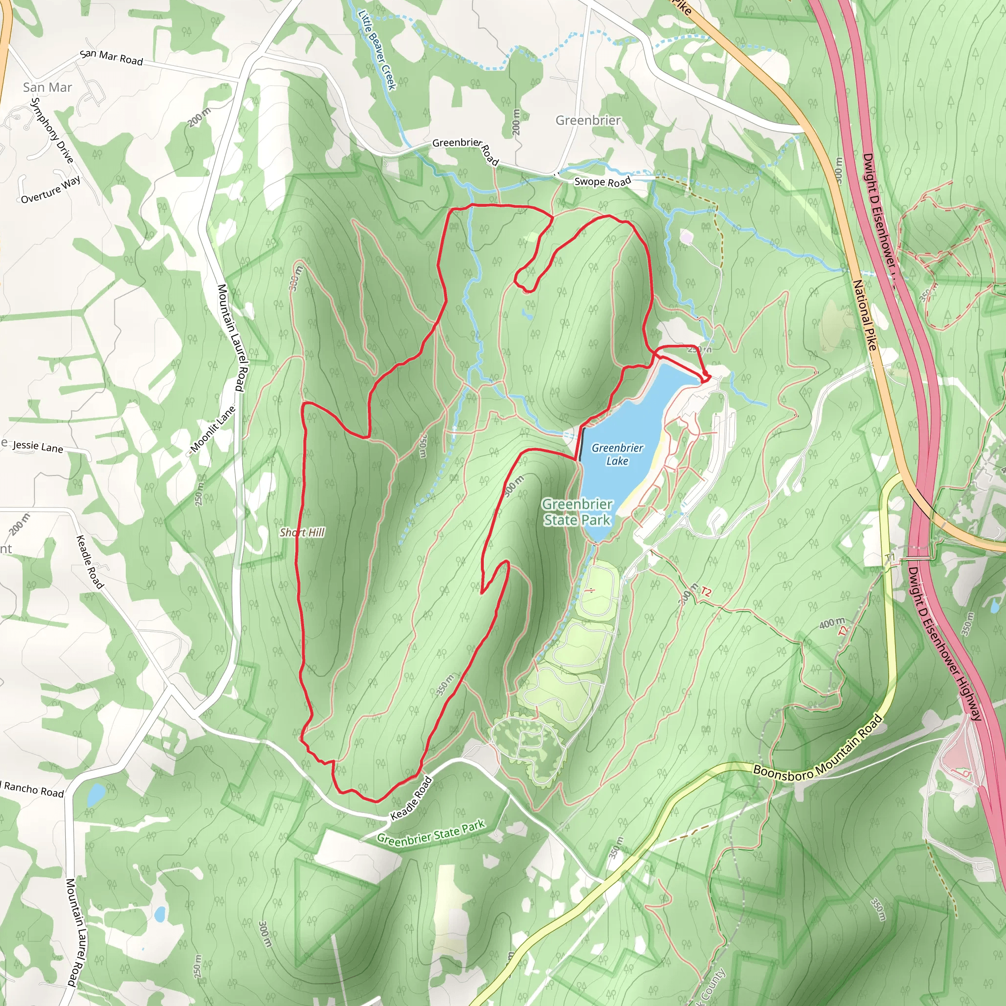 Big Red Trail Loop from Greenbrier Lake mobile static map