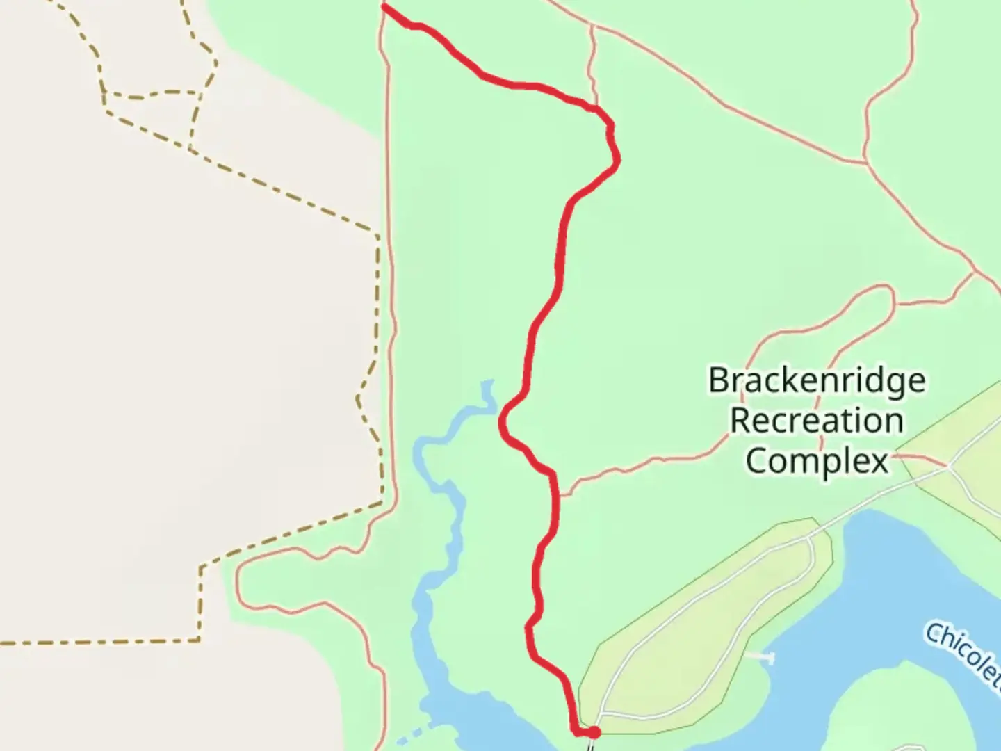 An image depicting the trail Brackenridge Recreation Complex West Walk and its surrounding area.