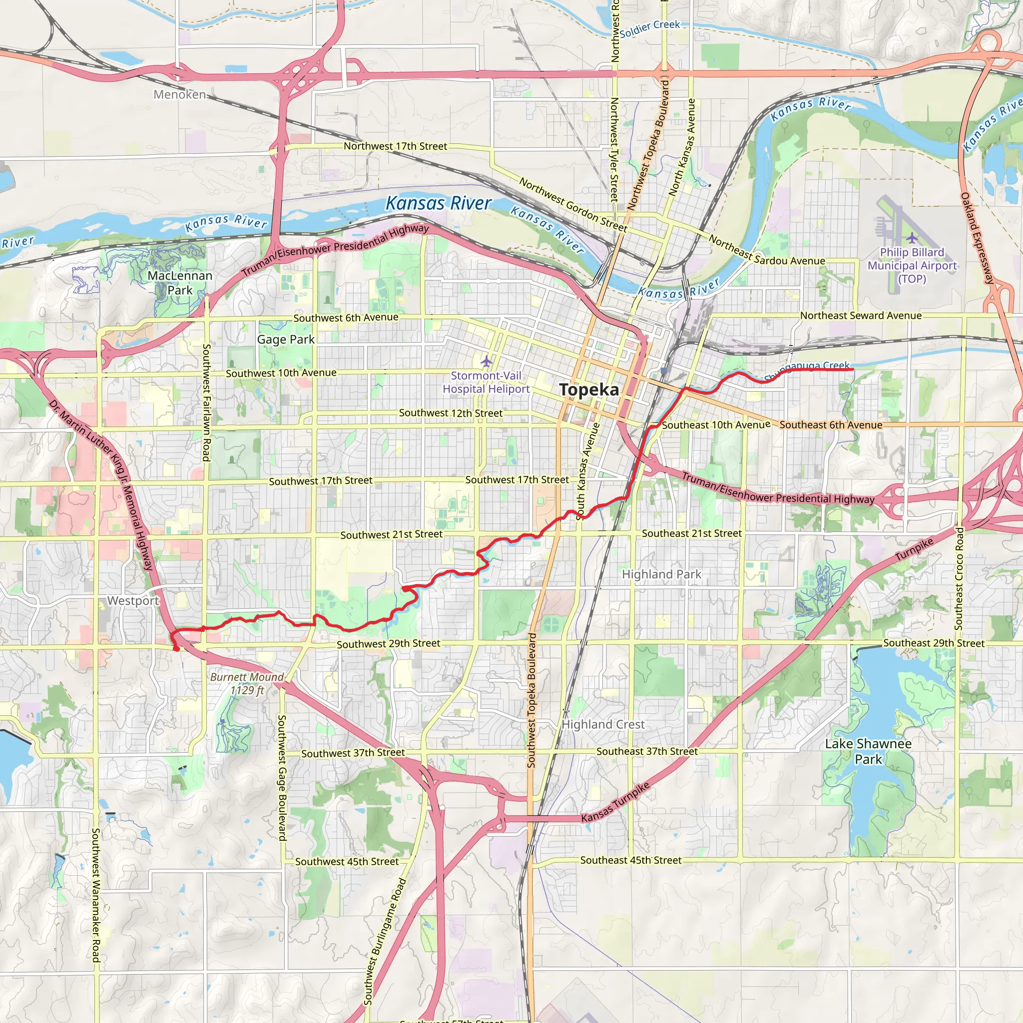 Walk along Shunganuga Creek from Southwest 29th Street mobile static map