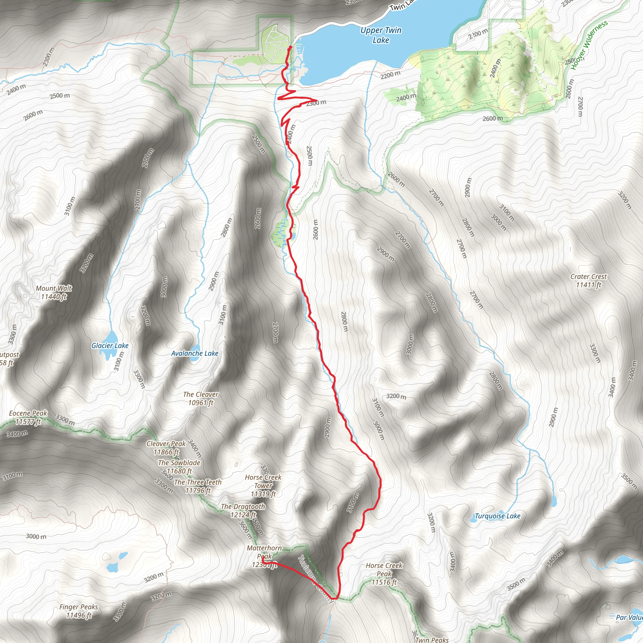 Matterhorn Peak via Horse Creek mobile static map