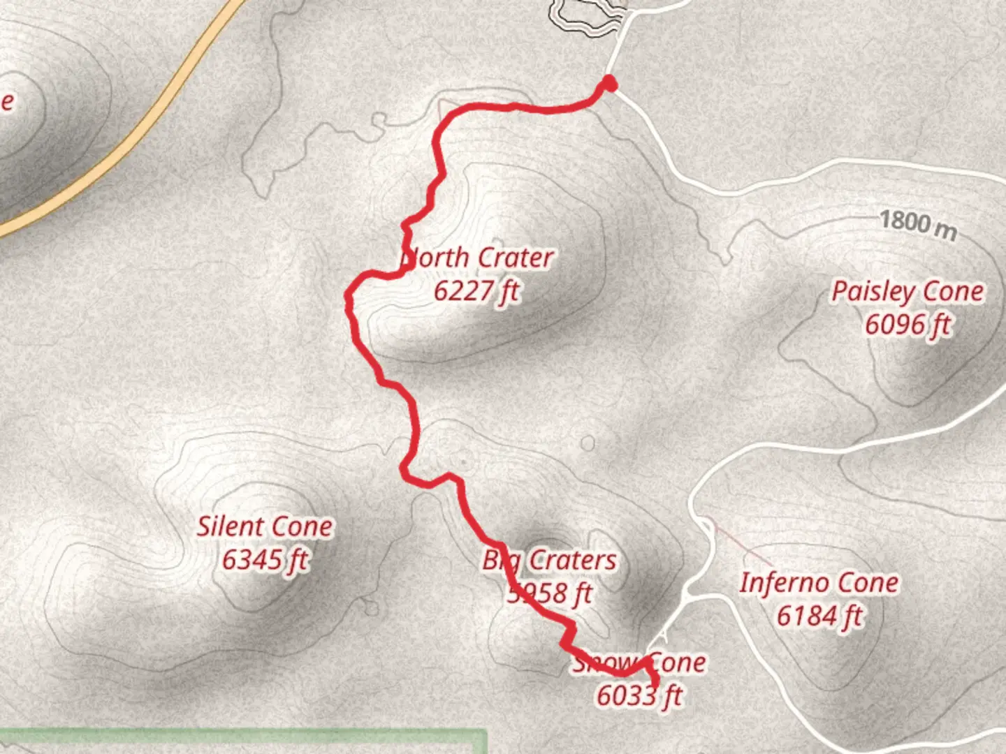 An image depicting the trail Spatter Cone via North Crater Trail and its surrounding area.