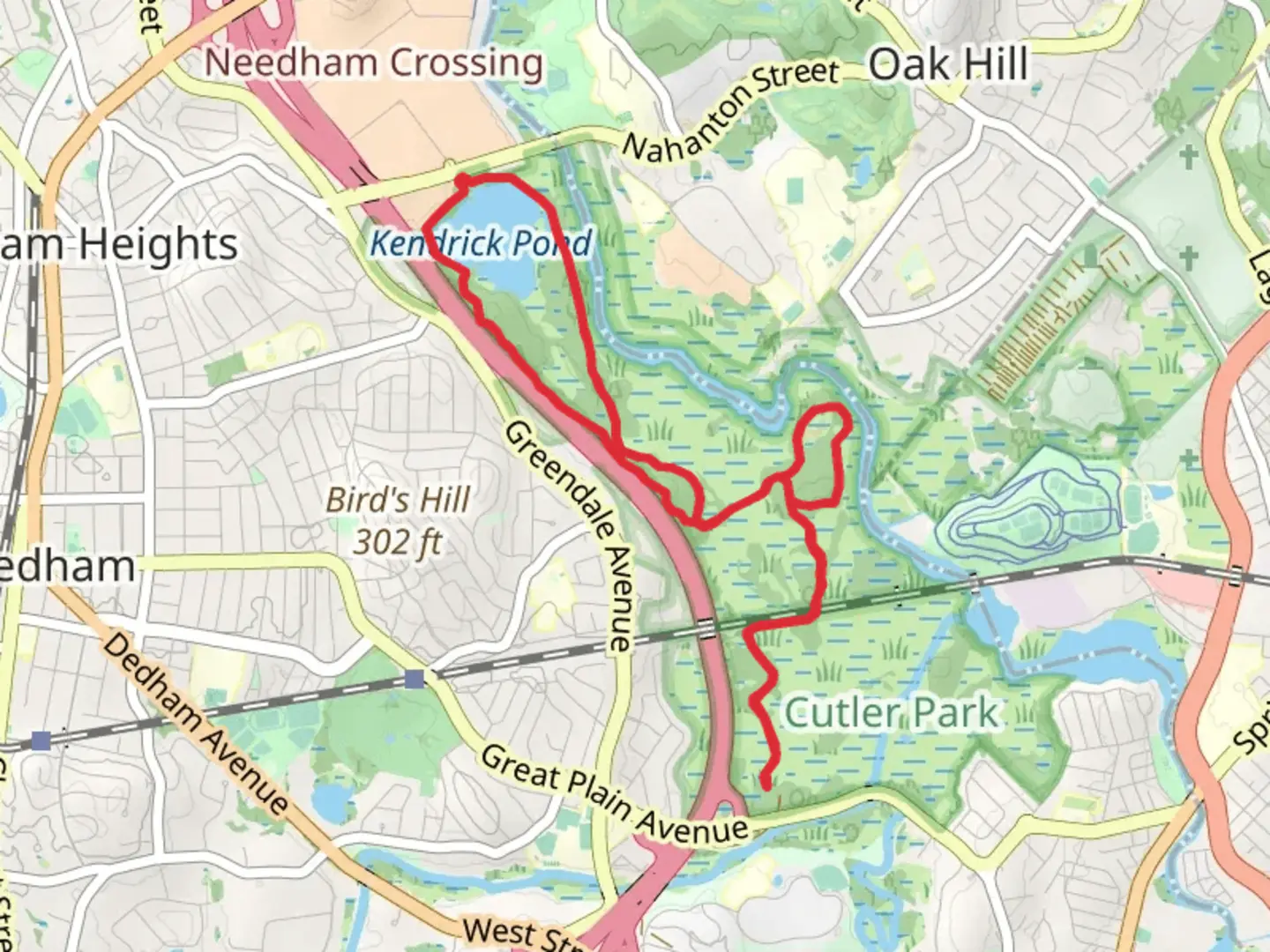 An image depicting the trail Blue Heron Trail from Kendrick Pond and its surrounding area.