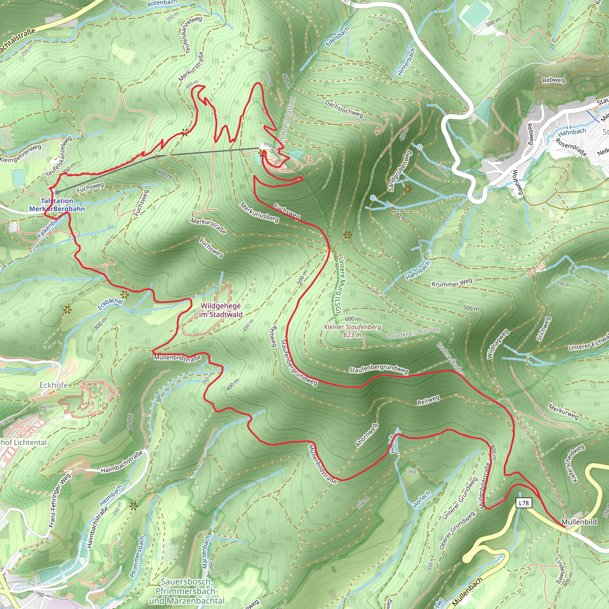 Mastbergle, Nachtigall and Staufenberg Loop via Wildehege Rundweg mobile static map