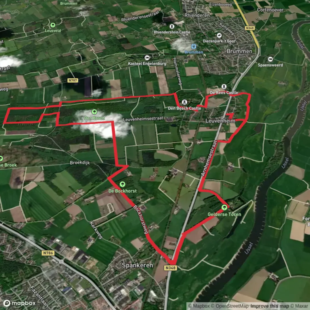 An image depicting the trail Den Bosch, De Bockhorst and Gelderse Toren Loop and its surrounding area.