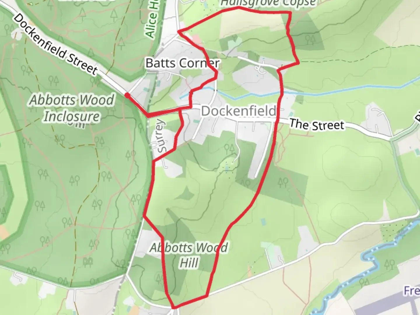 An image depicting the trail Abbotts Wood Hill and Bealswood Common Loop and its surrounding area.