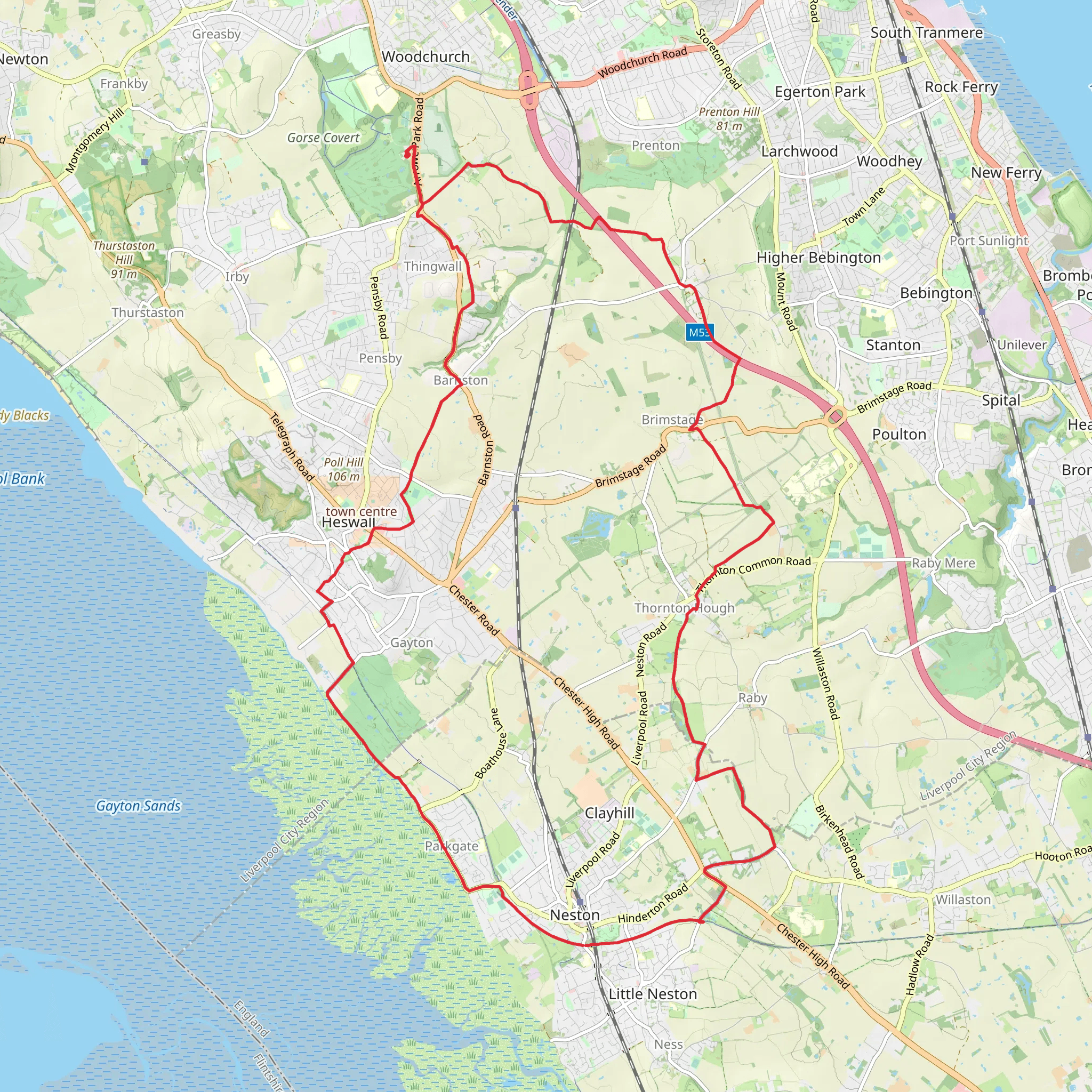 Arrowe Park to Parkgate Circular Walk - Wirral mobile static map