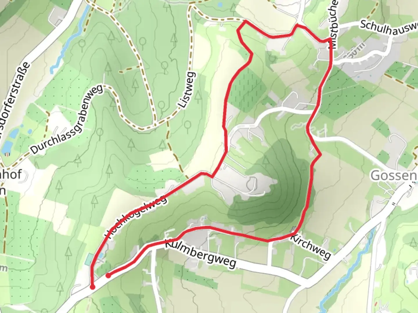 An image depicting the trail Feldbach - Gossendorf - Höchkogelweg and its surrounding area.
