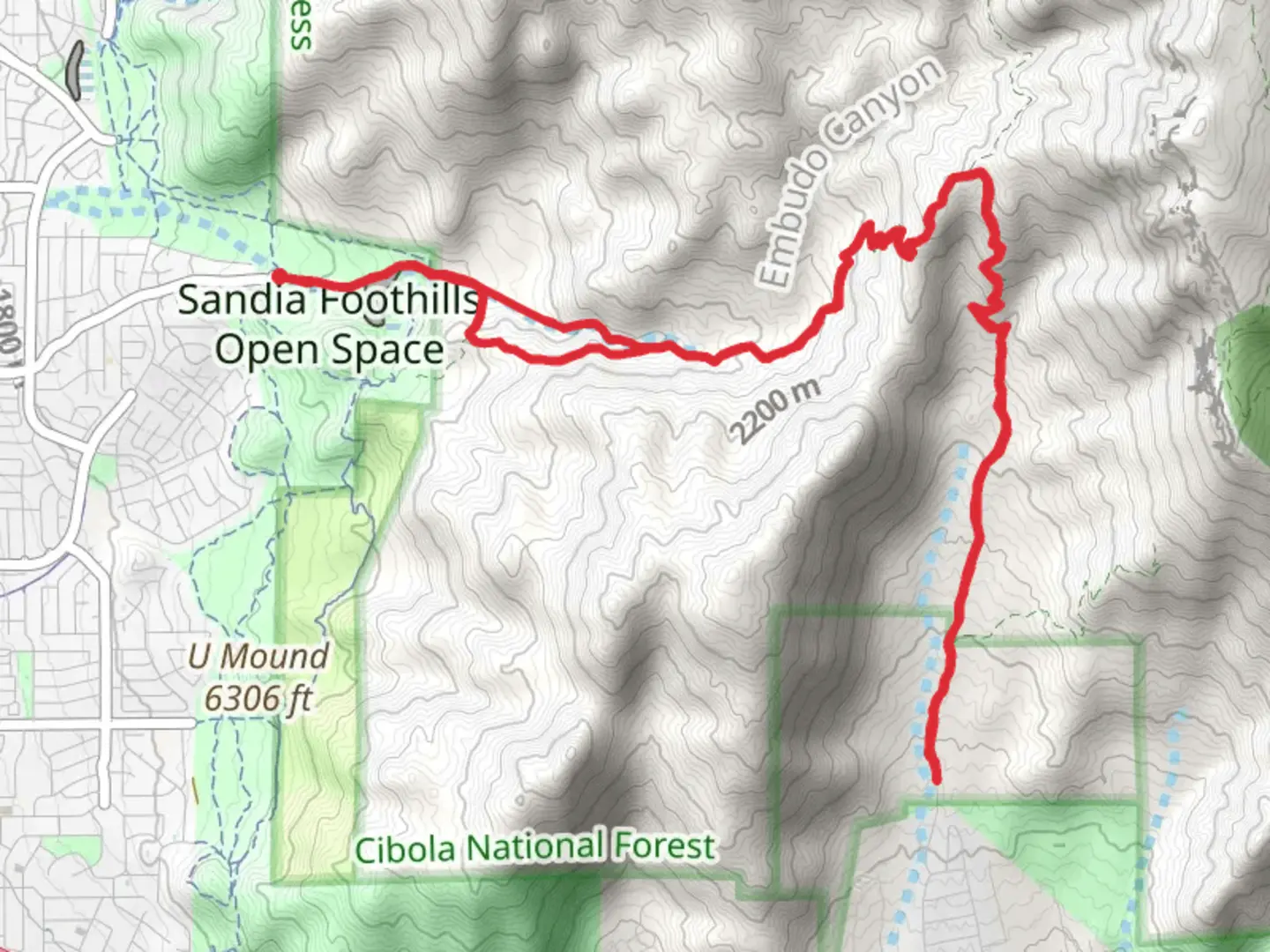 An image depicting the trail Embudo Trail and Three Gun Spring Trail and its surrounding area.