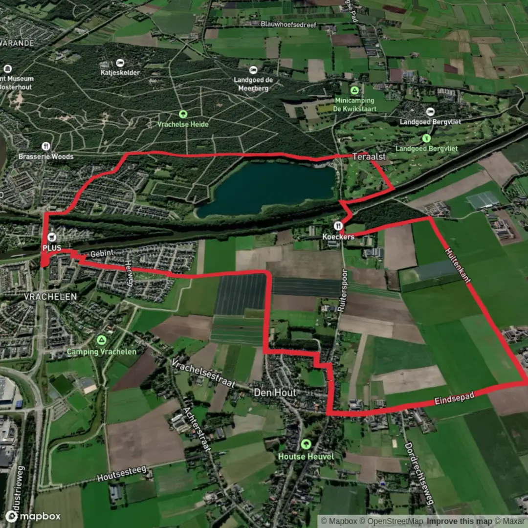 An image depicting the trail Het Houtse Meer Via Hultenkant and its surrounding area.
