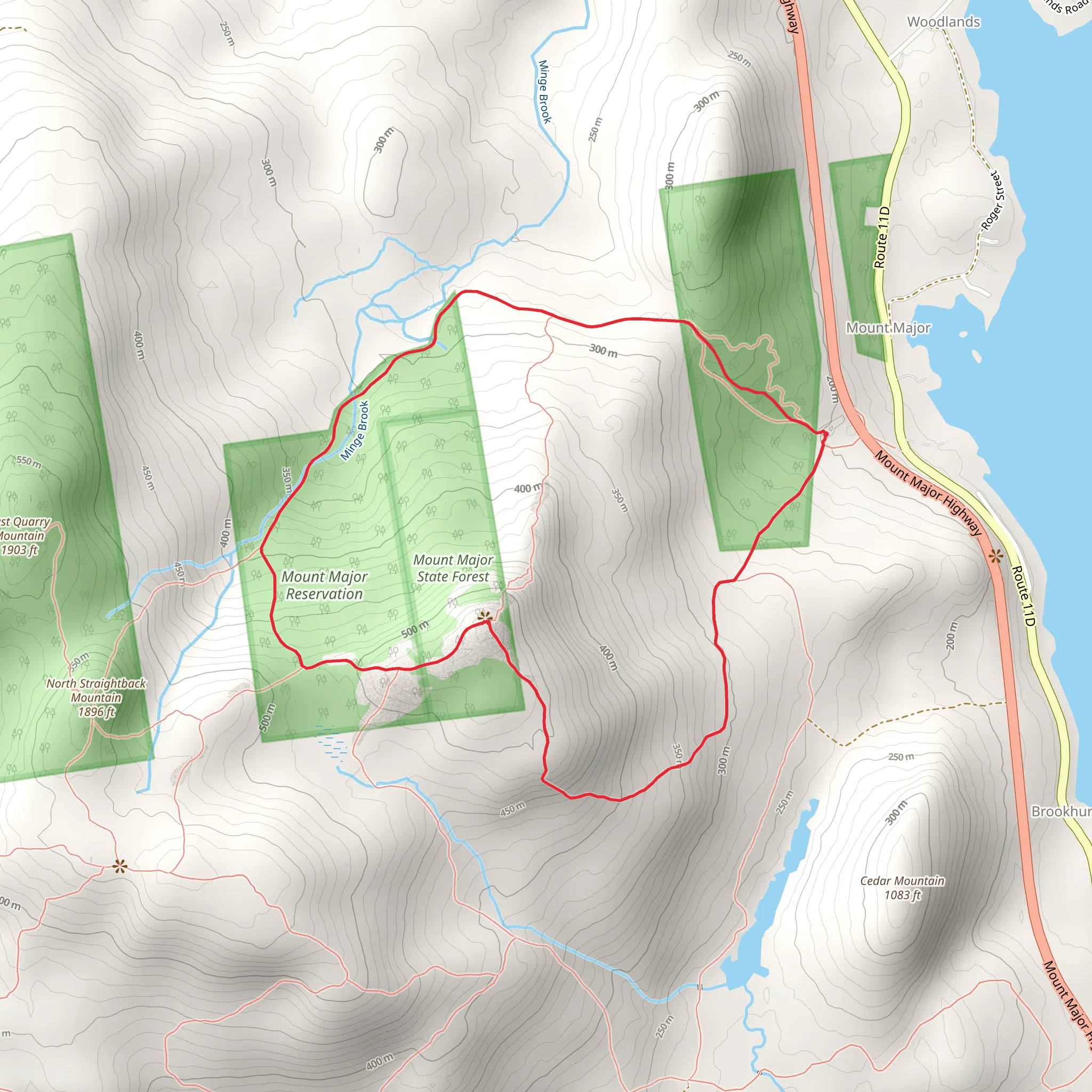 Mount Major, Minge Brook Loop via Brook Trail mobile static map