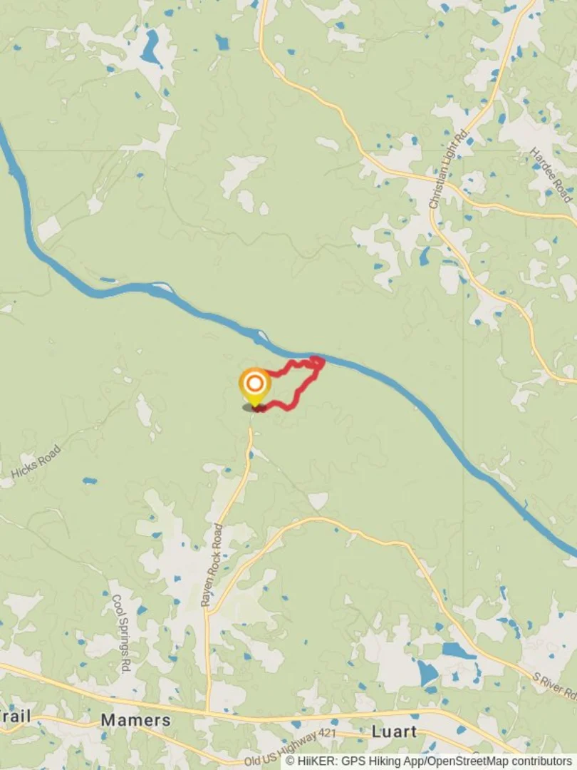 An image depicting the trail Raven Rock and Cape Fear River Loop and its surrounding area.