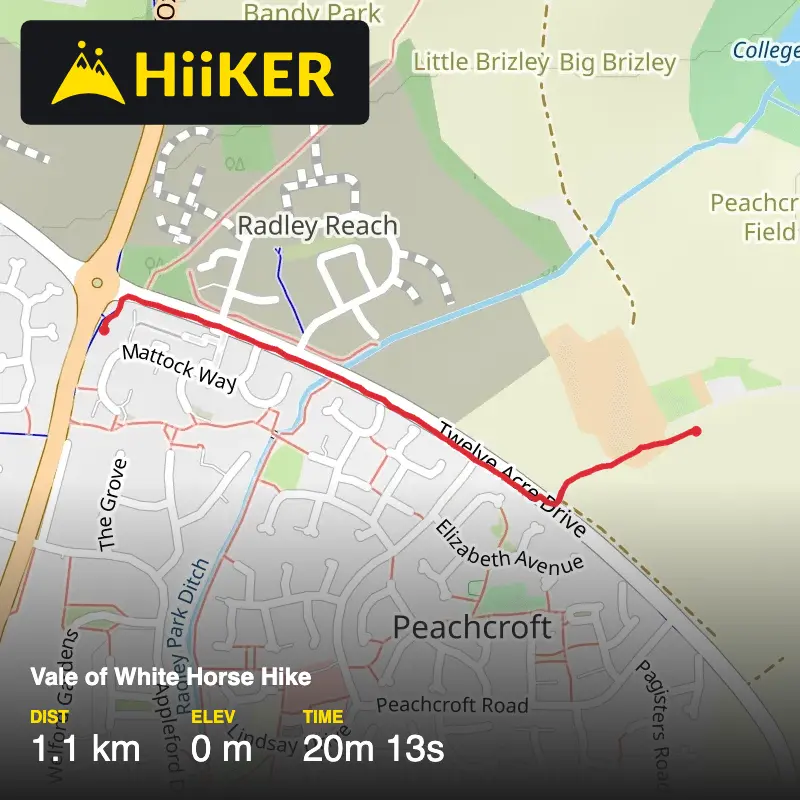 A map preview of the recording Vale of White Horse Hike.