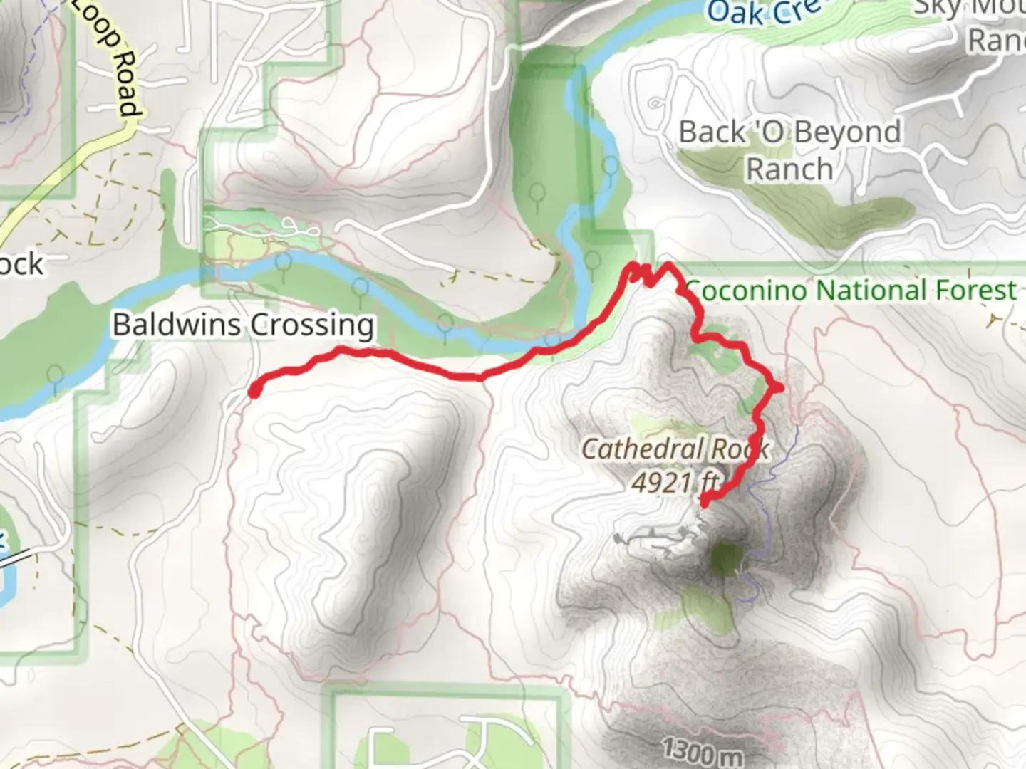 An image depicting the trail Cathedral rock via Baldwin and Templeton and its surrounding area.
