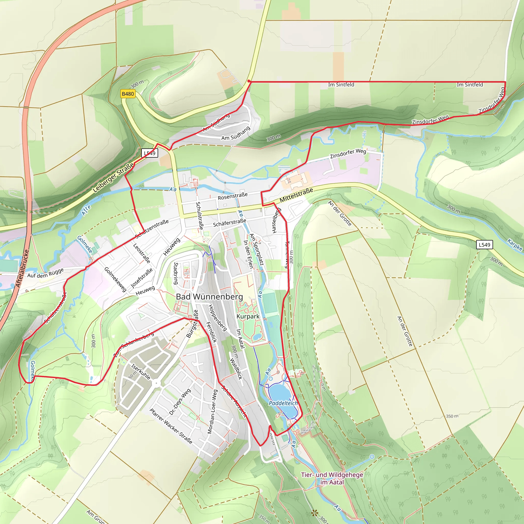Paddelteich via Fuenf Baeche Weg and Kneipp Weg mobile static map