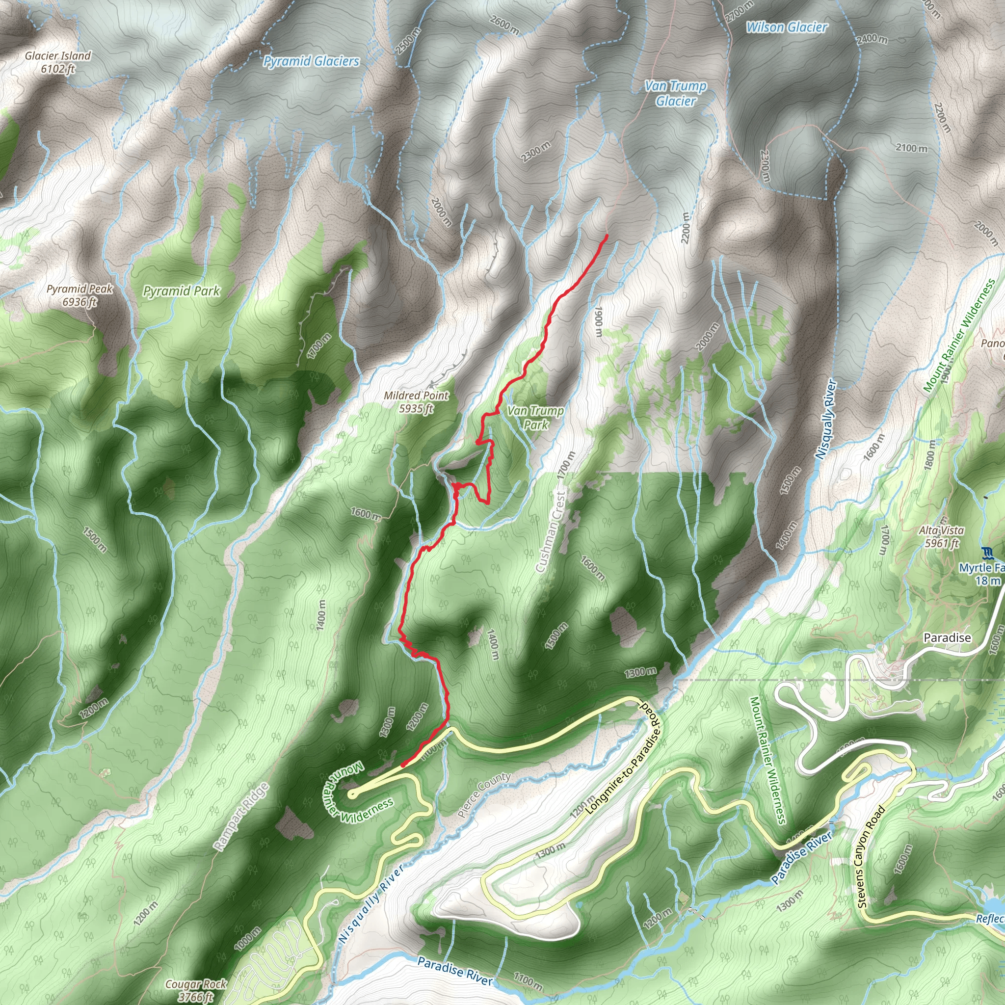 Comet Falls and Van Trump Trail mobile static map