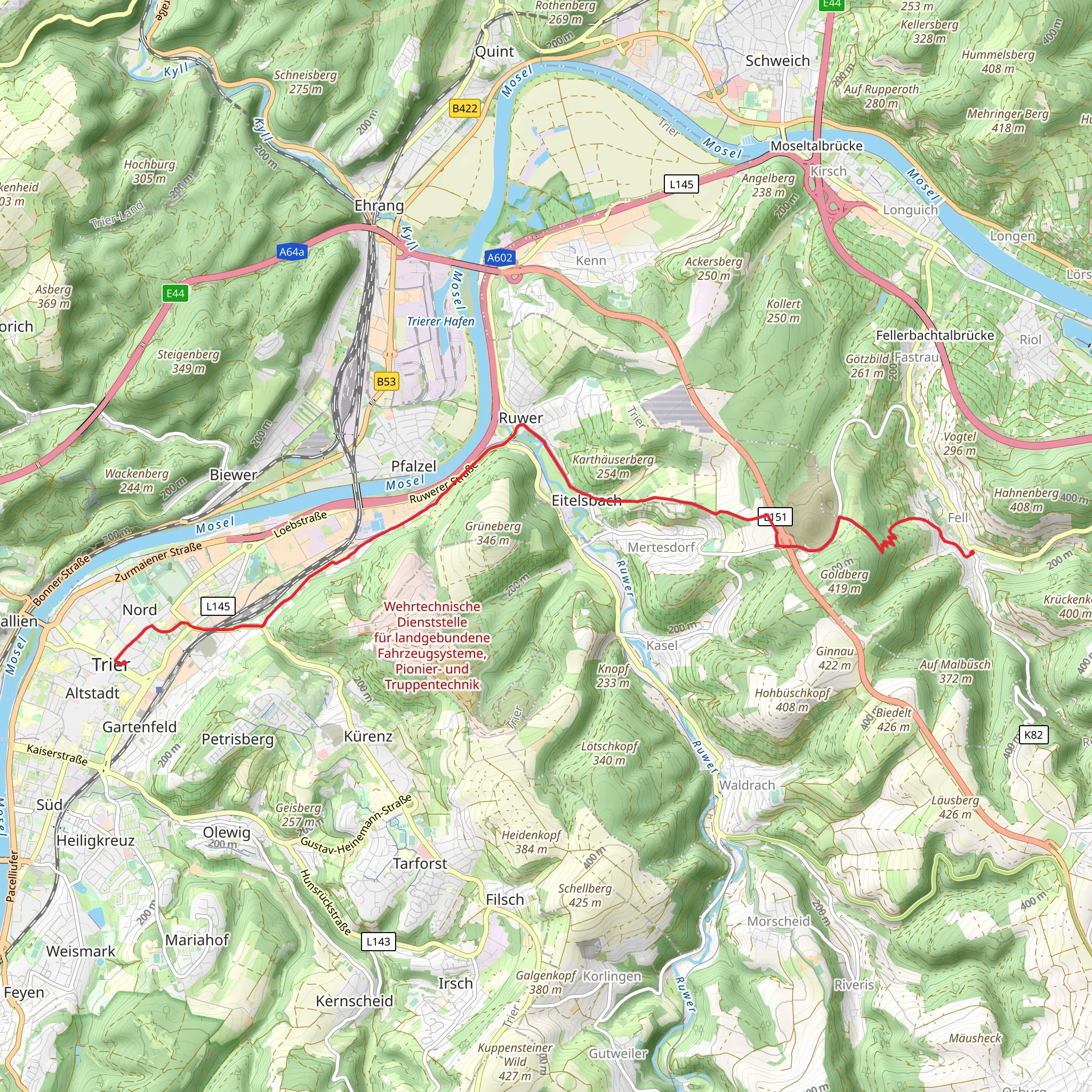 Fell to Porta Nigra via Mosel Erlebnis Route and Mainz - Bingen - Trier mobile static map