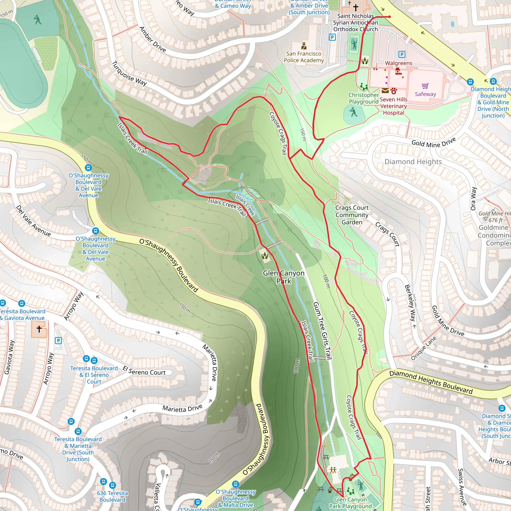 Coyote Crags and Islais Creek Loop Trail mobile static map