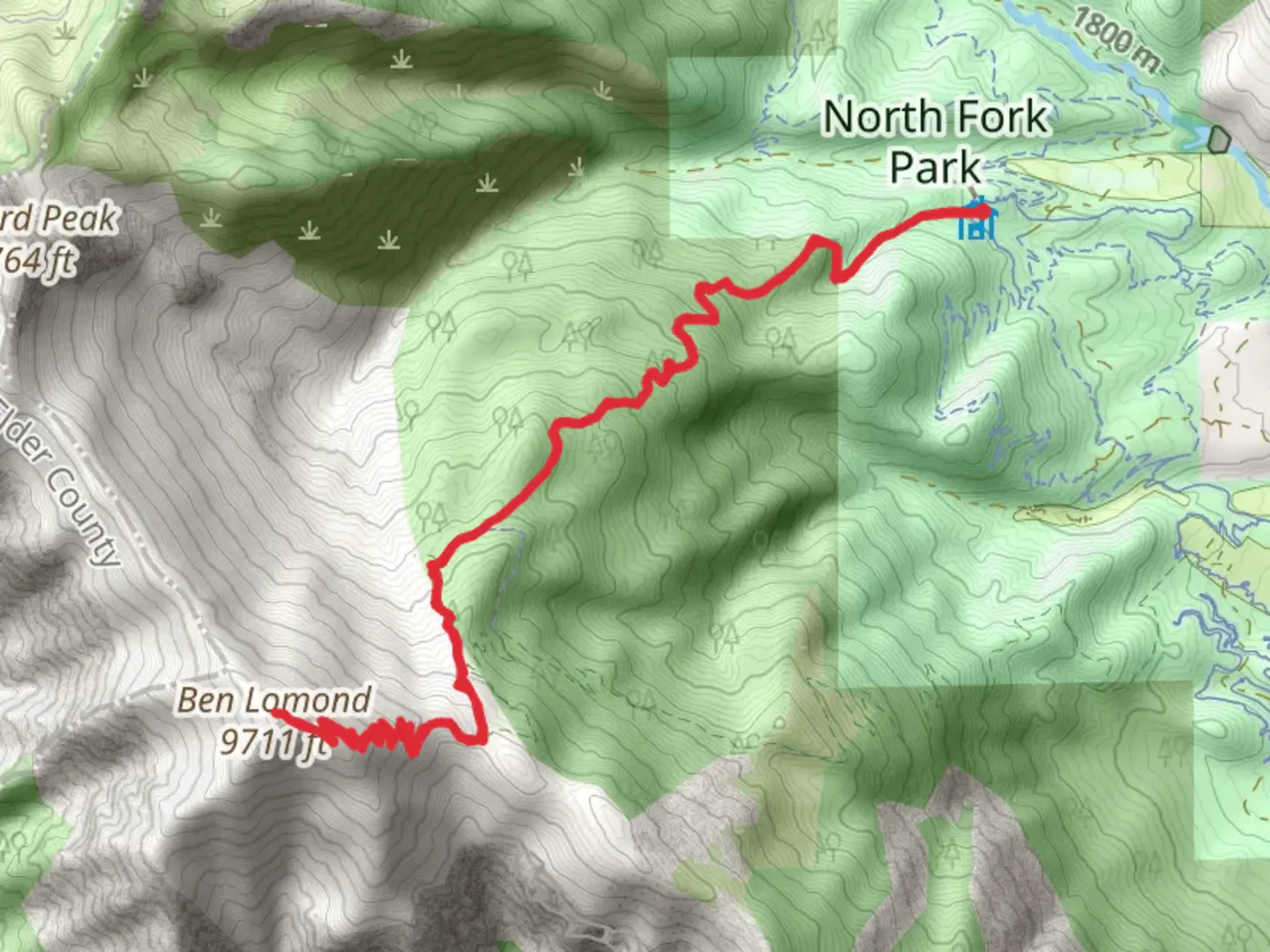 An image depicting the trail Ben Lomond via Cutler Ridge Trail and its surrounding area.