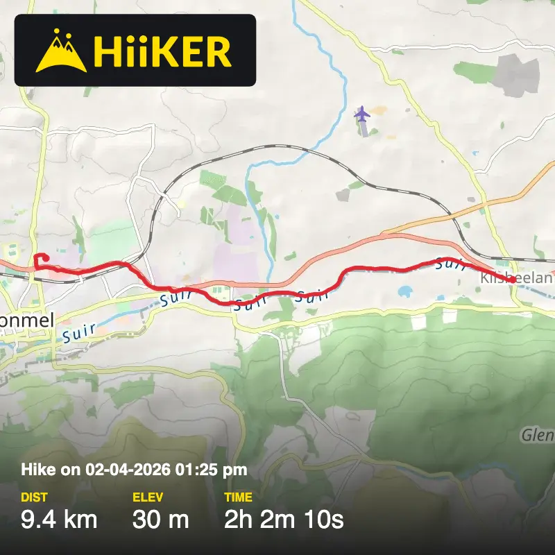 A map preview of the recording Hike on 02-04-2026 01:25 pm.