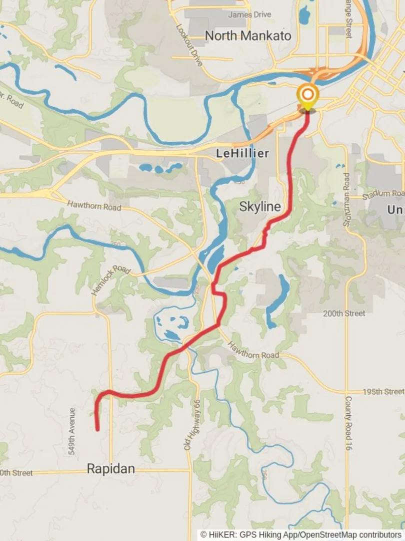 An image depicting the trail Red Jacket Trail and its surrounding area.