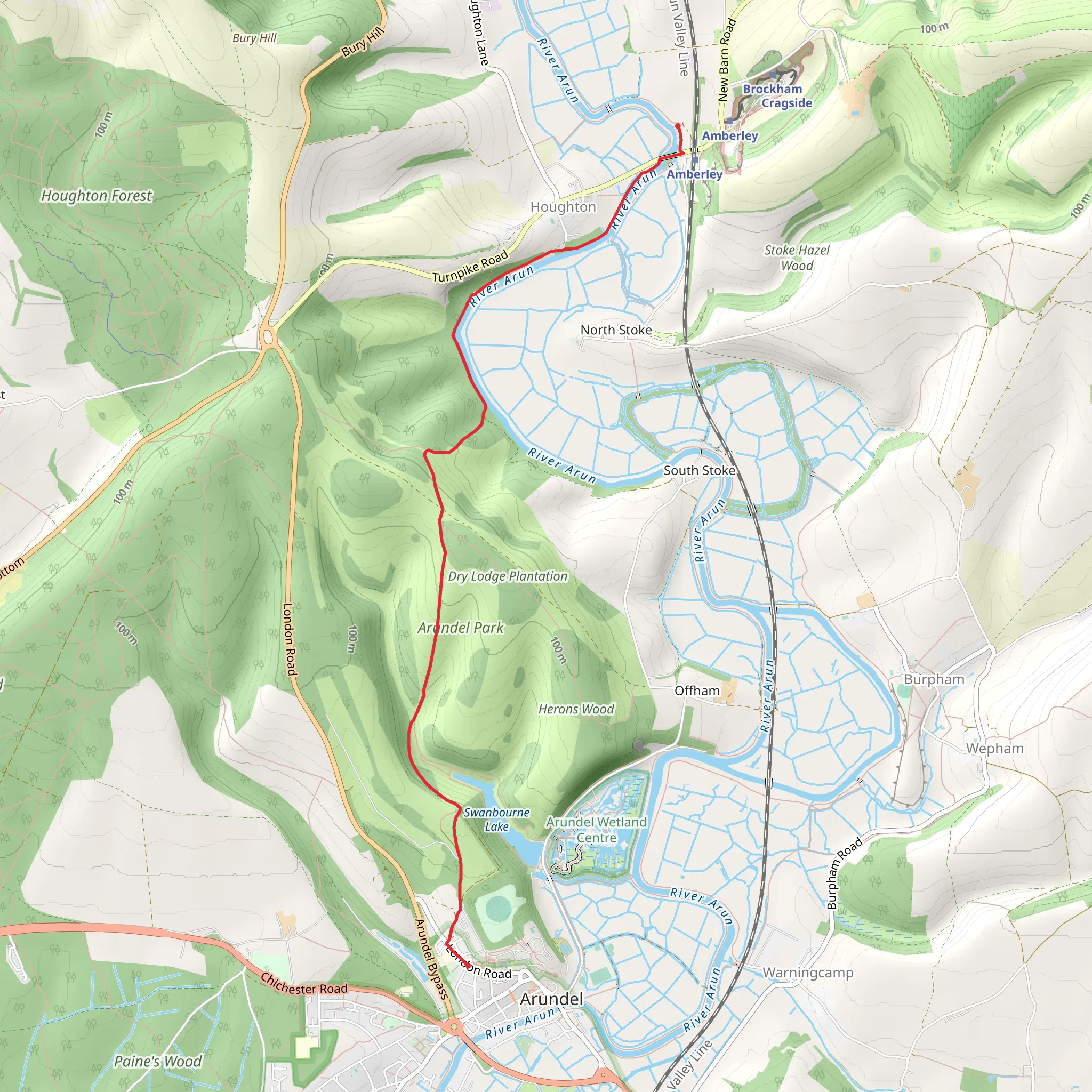 River Arun and Arundel Park via Monarch Way mobile static map