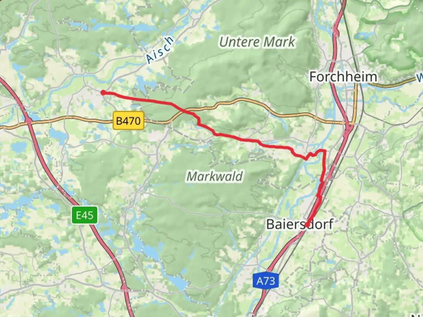 An image depicting the trail Adelsdorf to Baiersdorf Walk and its surrounding area.