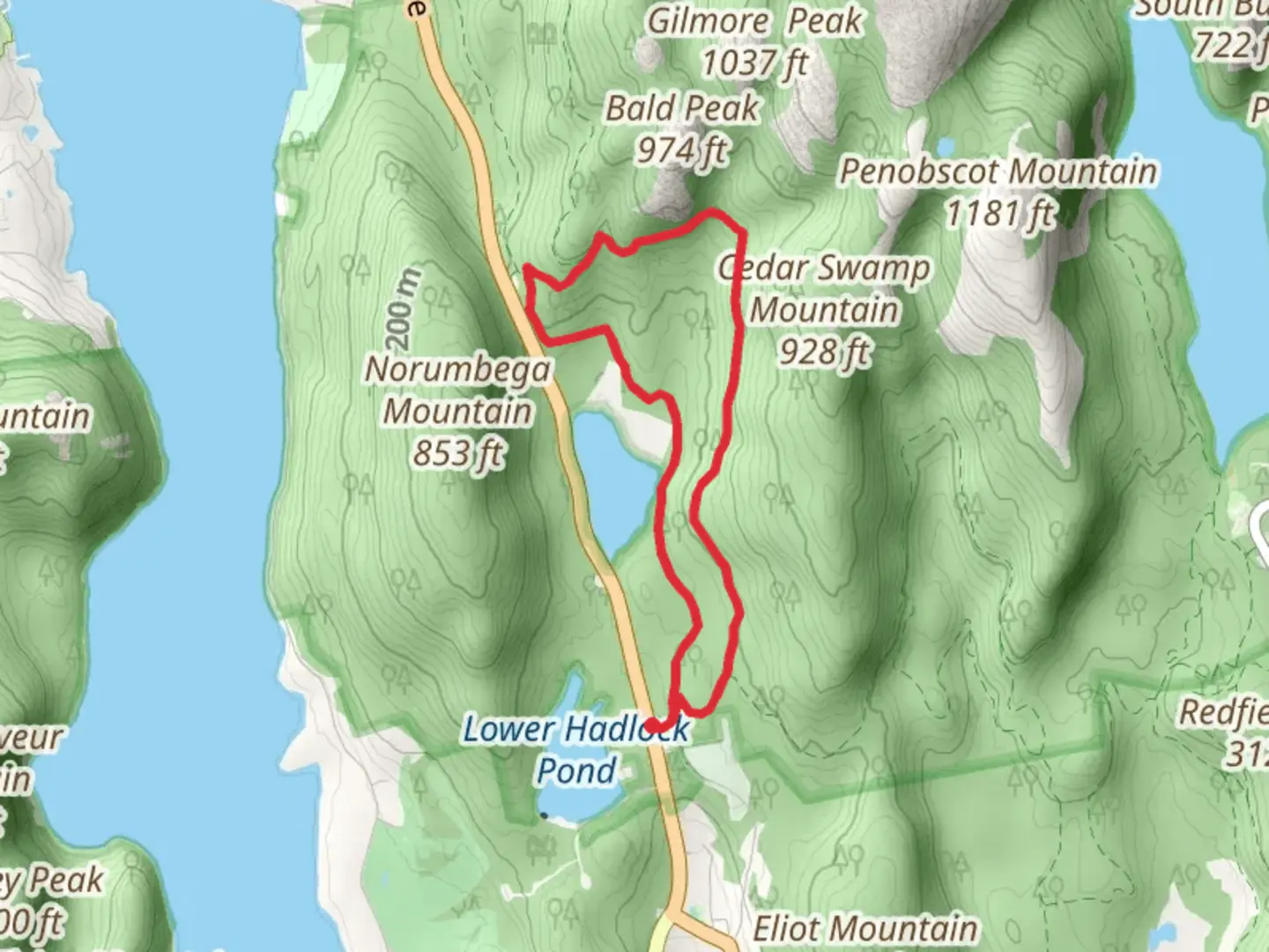 An image depicting the trail Hadlock Ponds Trail and Around-Mountain Carriage Road Loop and its surrounding area.