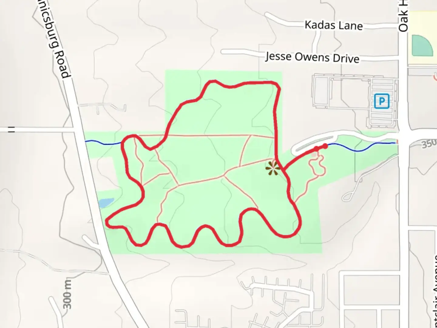 An image depicting the trail Oak Hill Park Loop and its surrounding area.