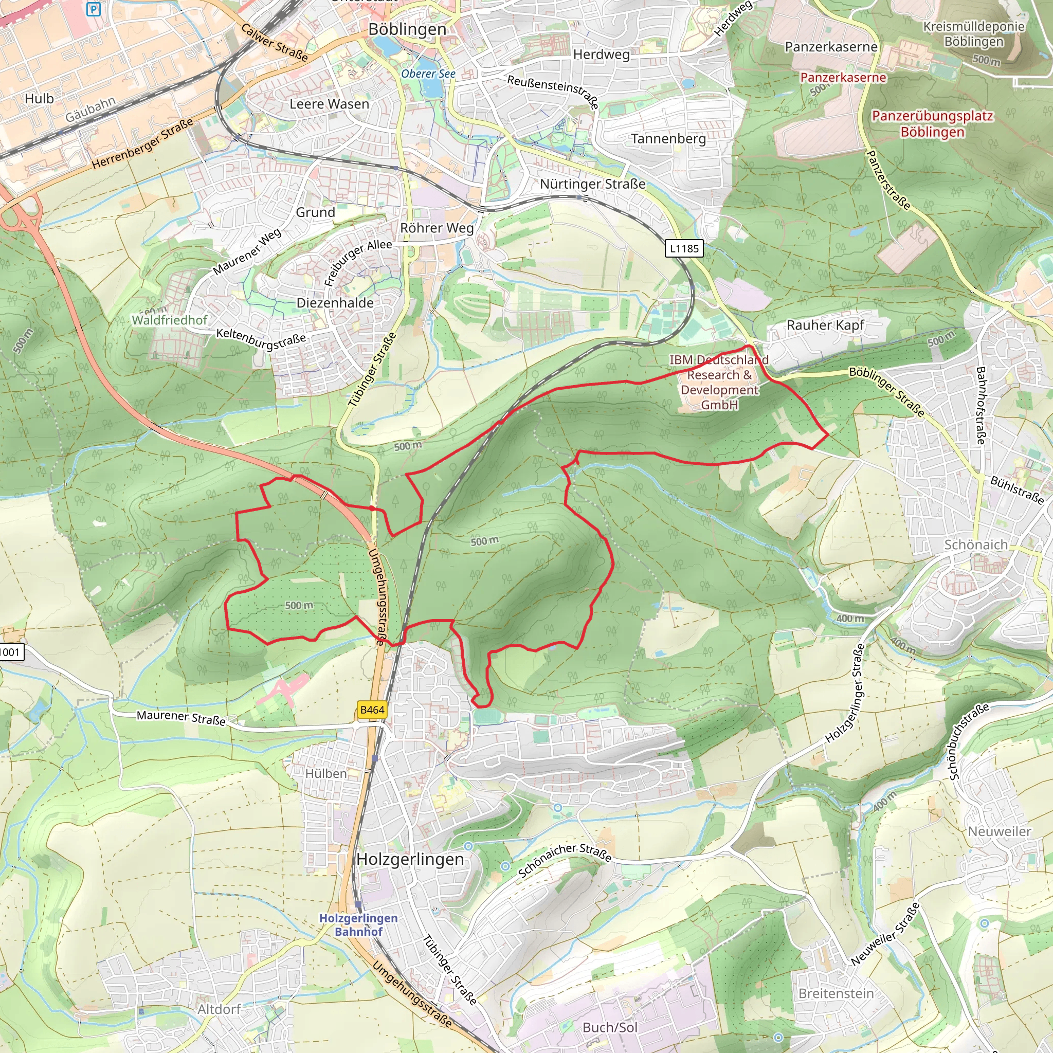 Bebelsbergstraße and Bismarckeiche Loop - Boblingen mobile static map