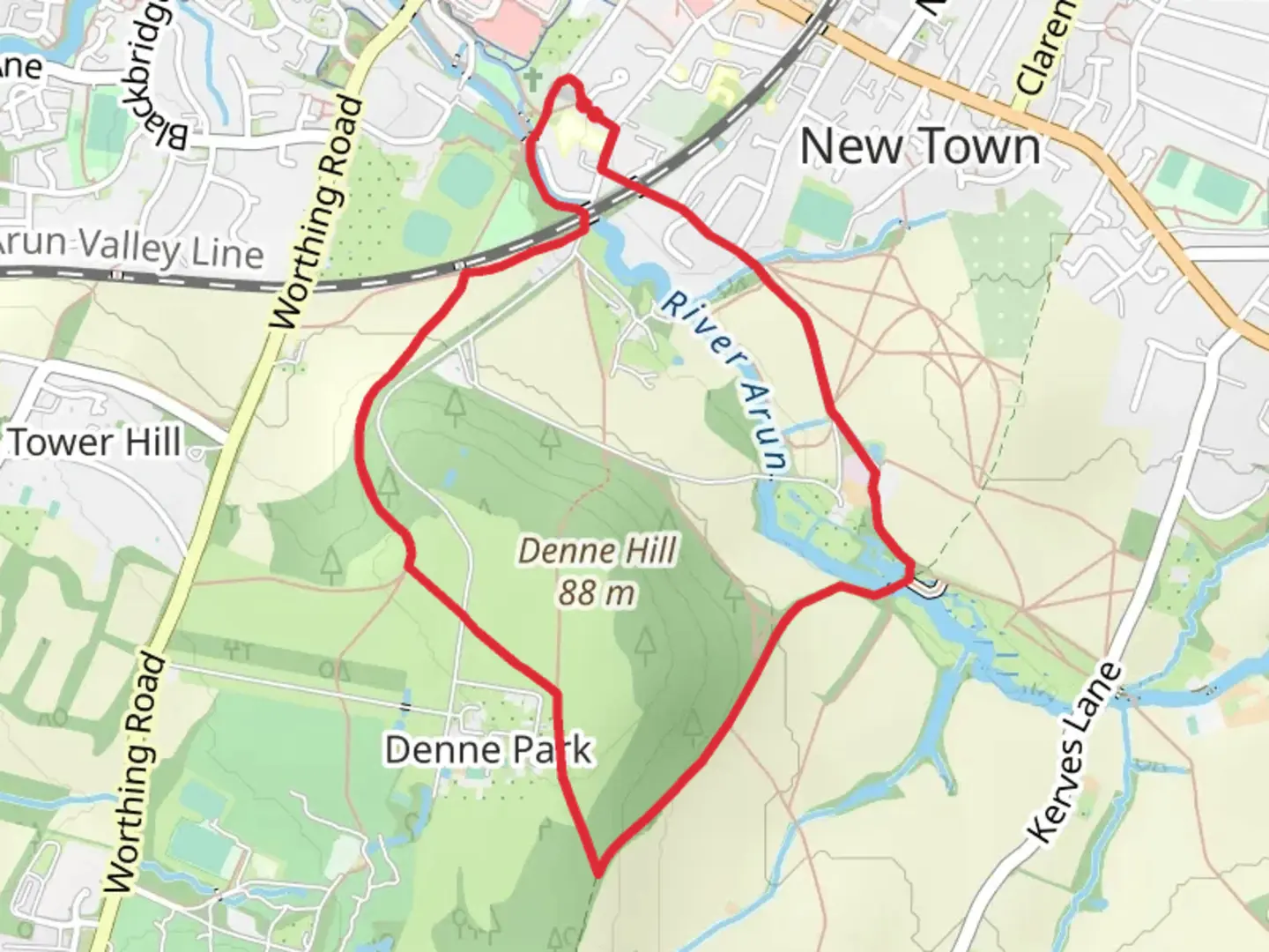 An image depicting the trail River Arun Loop - Horsham and its surrounding area.