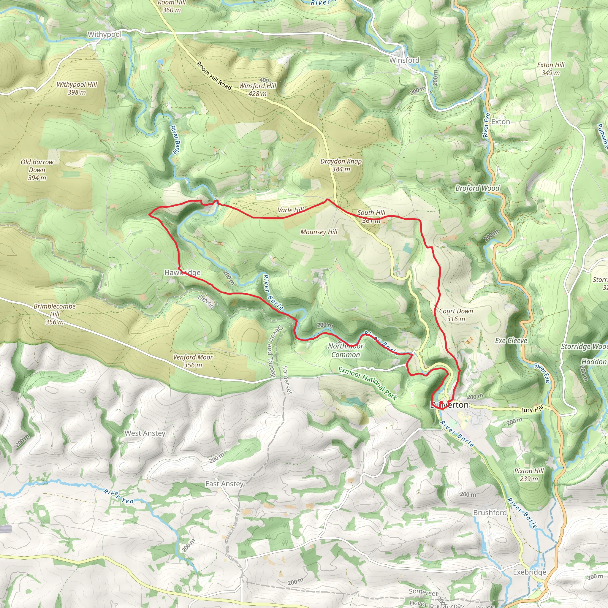 Dulverton and Tarr Steps Loop mobile static map