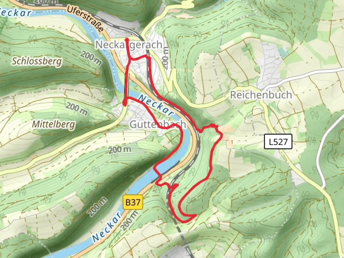 An image depicting the trail Neckar via Margarethenschlucht Weg and its surrounding area.