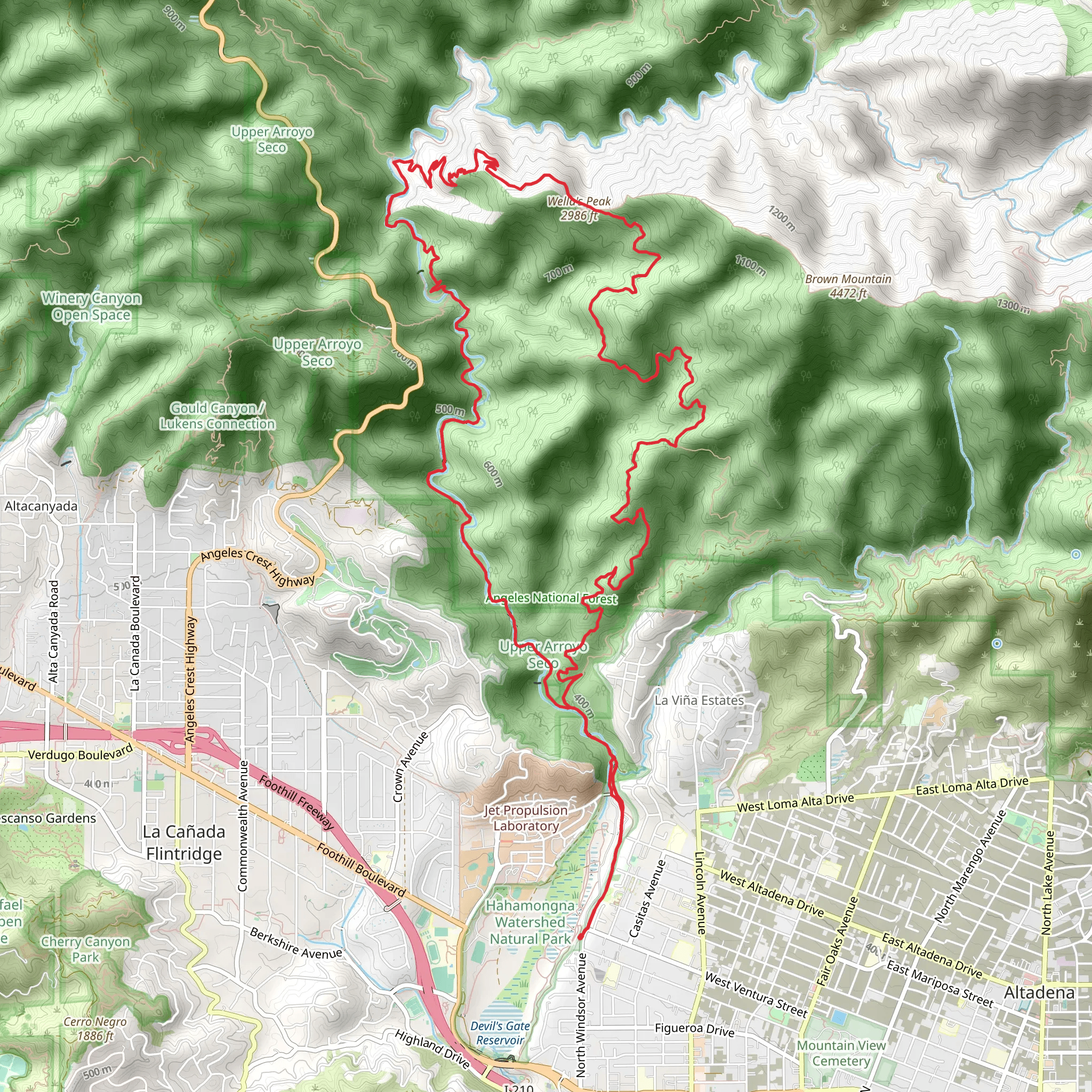 Gabrielino Trail and Ken Burton Trail mobile static map