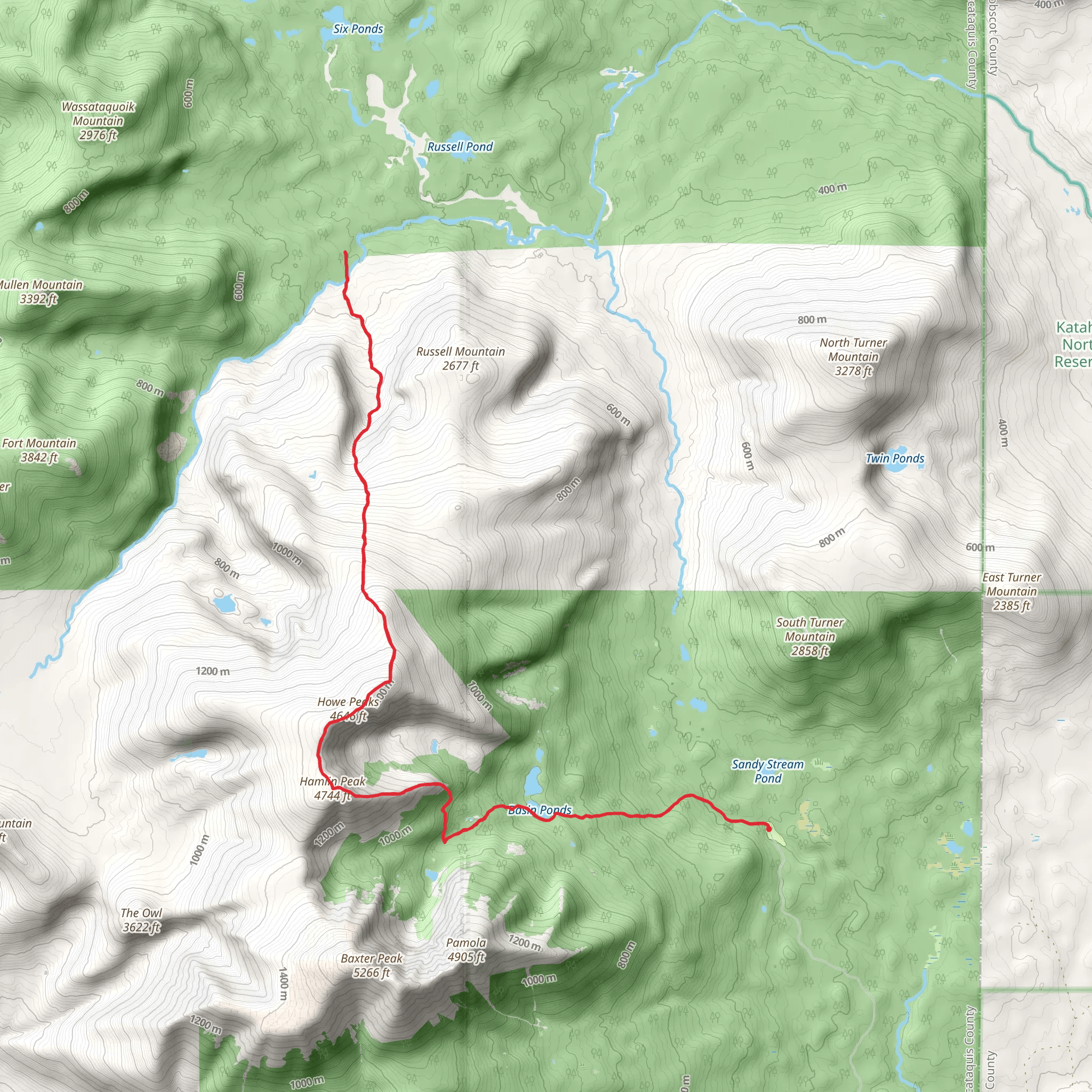 Hamlin Peak and Howe Peak via Chimney Pond Trail mobile static map