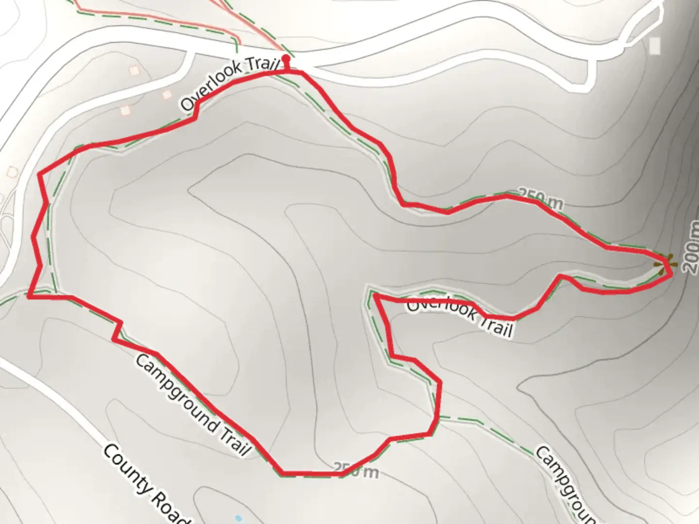 An image depicting the trail Overlook and Campground Loop Trail and its surrounding area.